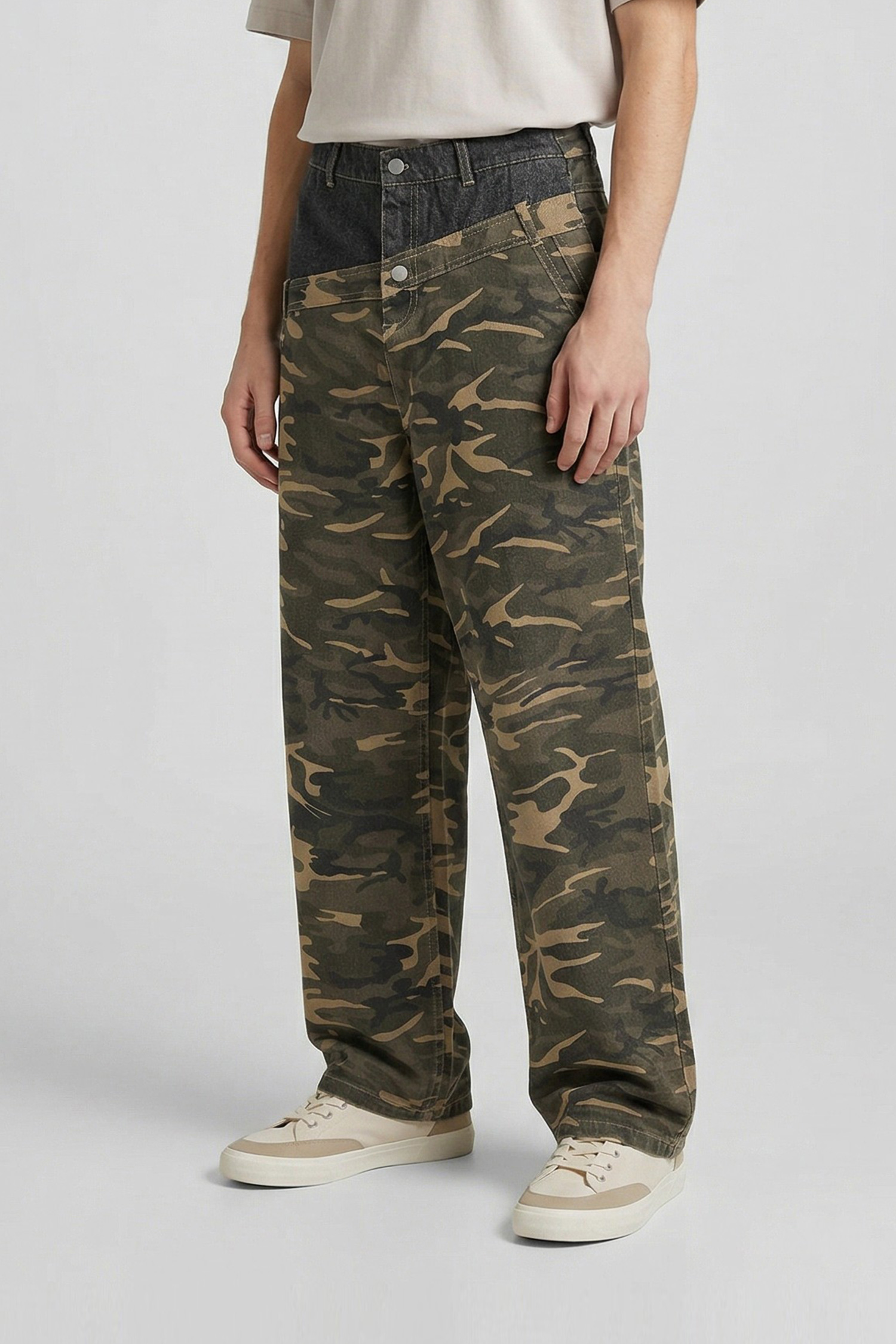 洗舊迷彩 解構拼接長褲