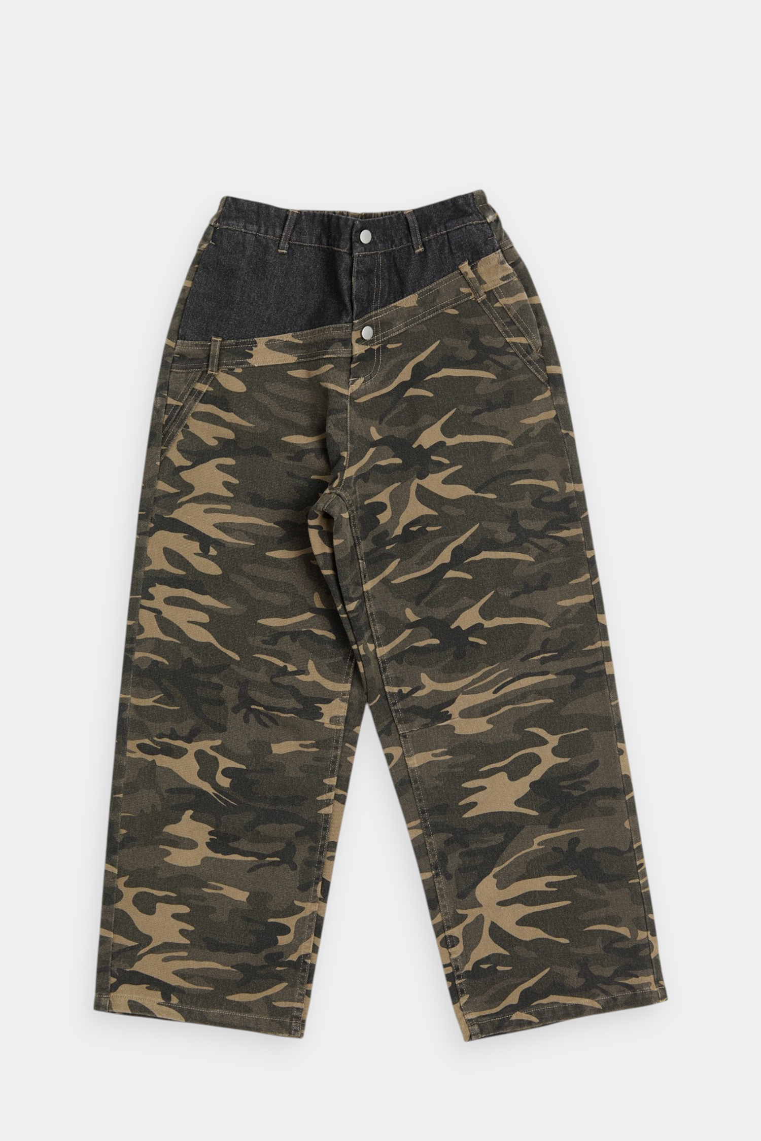 洗舊迷彩 解構拼接長褲