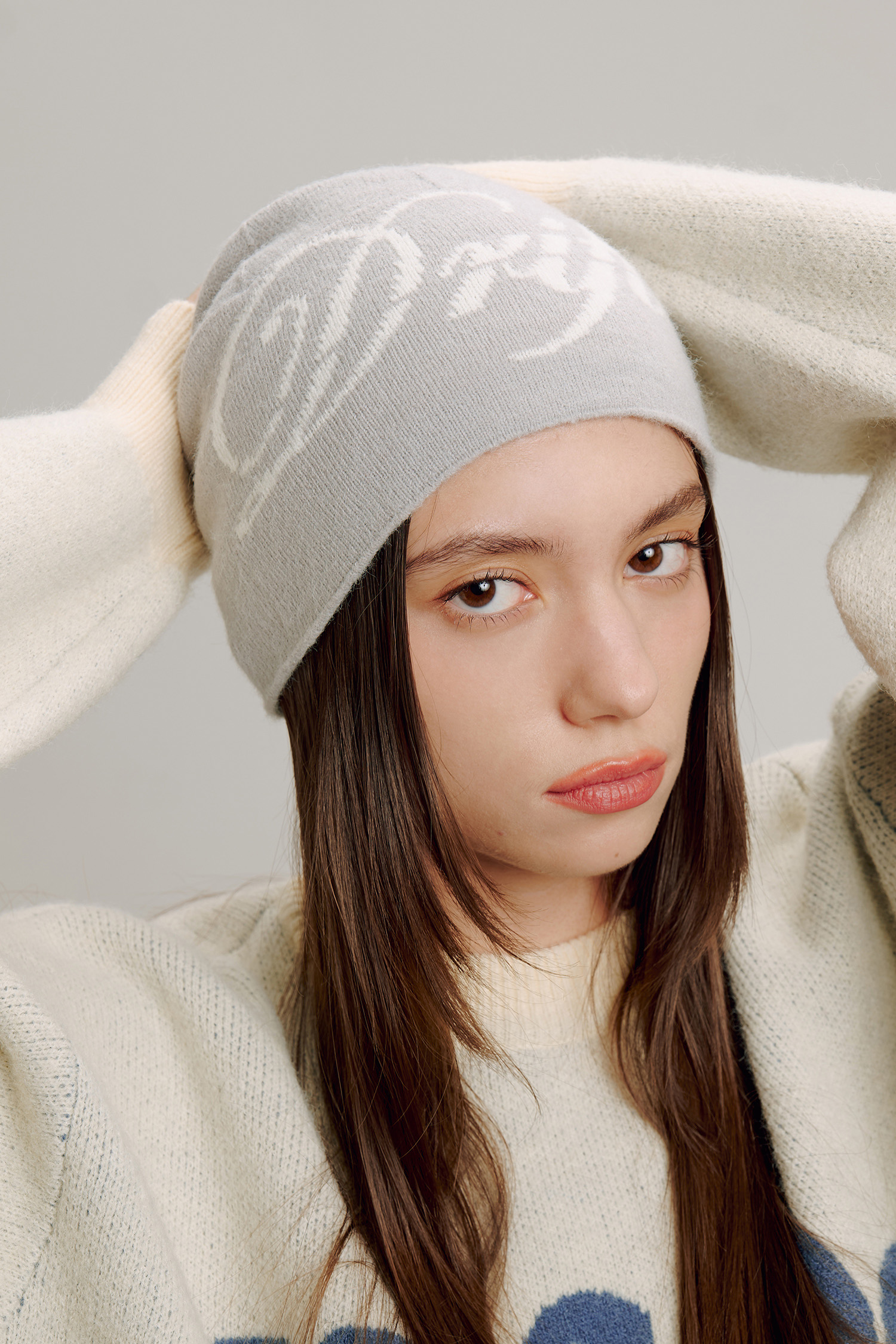 細針織文字毛帽