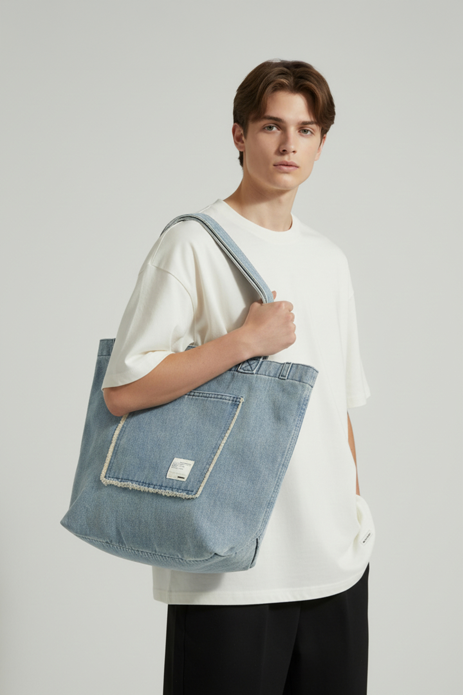 城市休閒 水洗牛仔托特包(可肩背)