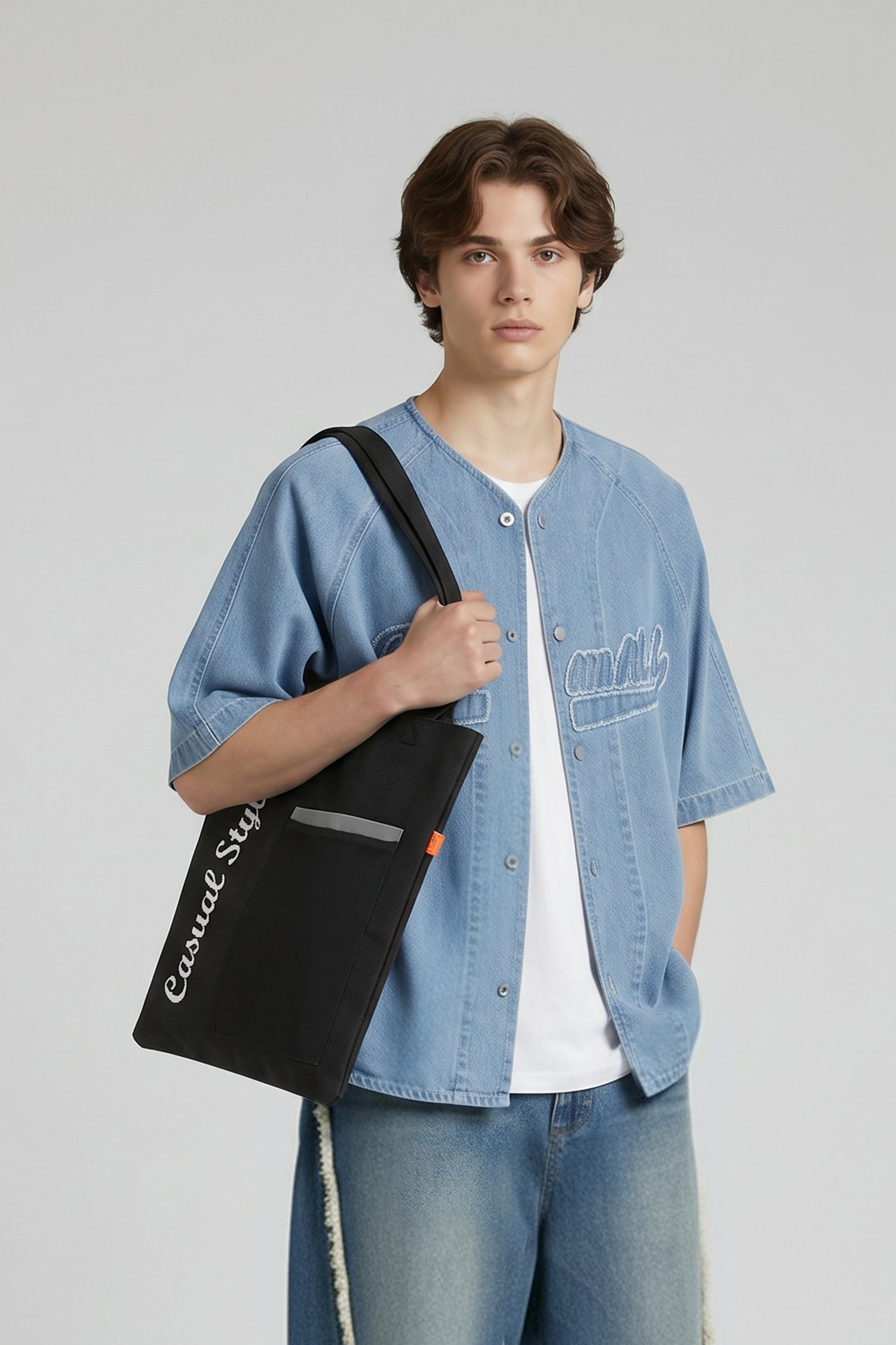 休閒風格 針織肩背提袋(附前口袋)