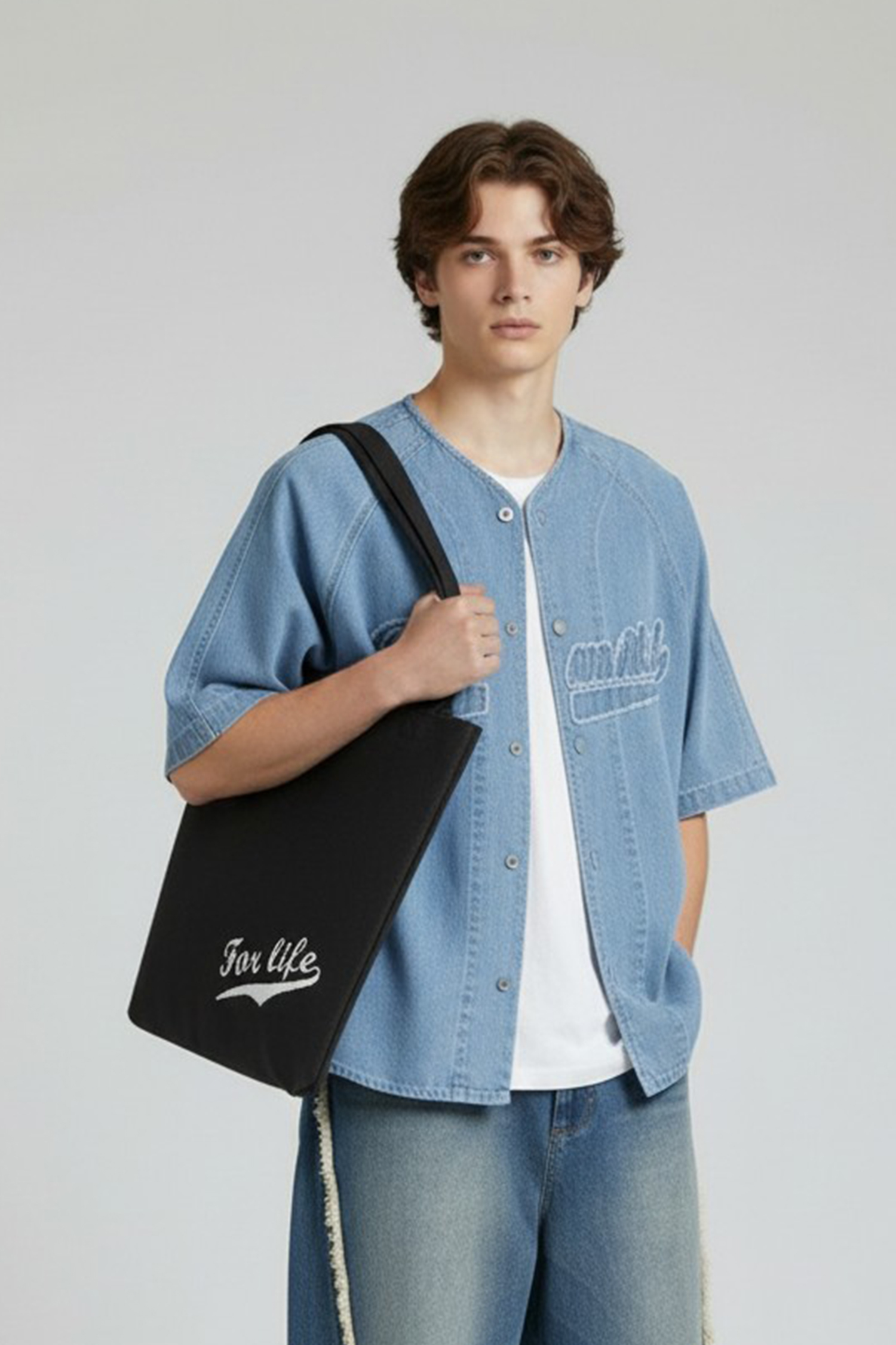 休閒風格 針織肩背提袋(附前口袋)