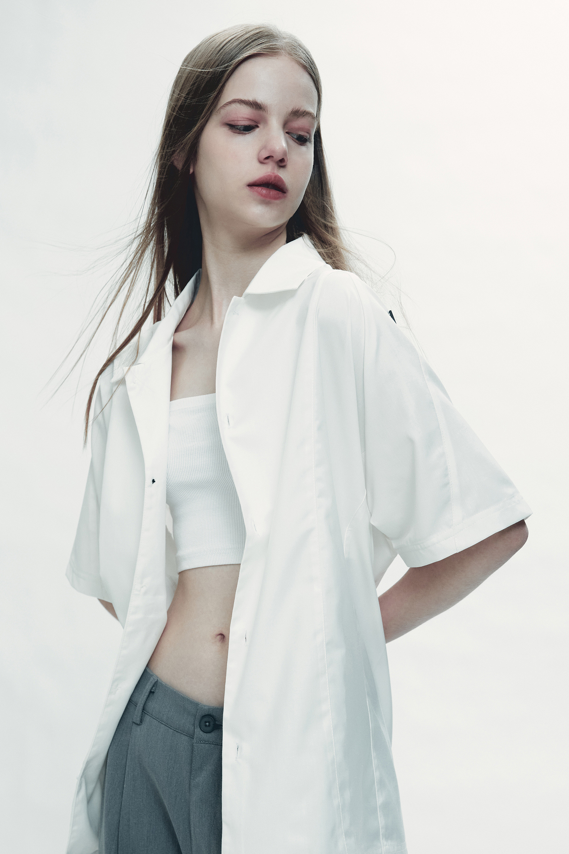 PREMIUM 拼接設計短袖襯衫