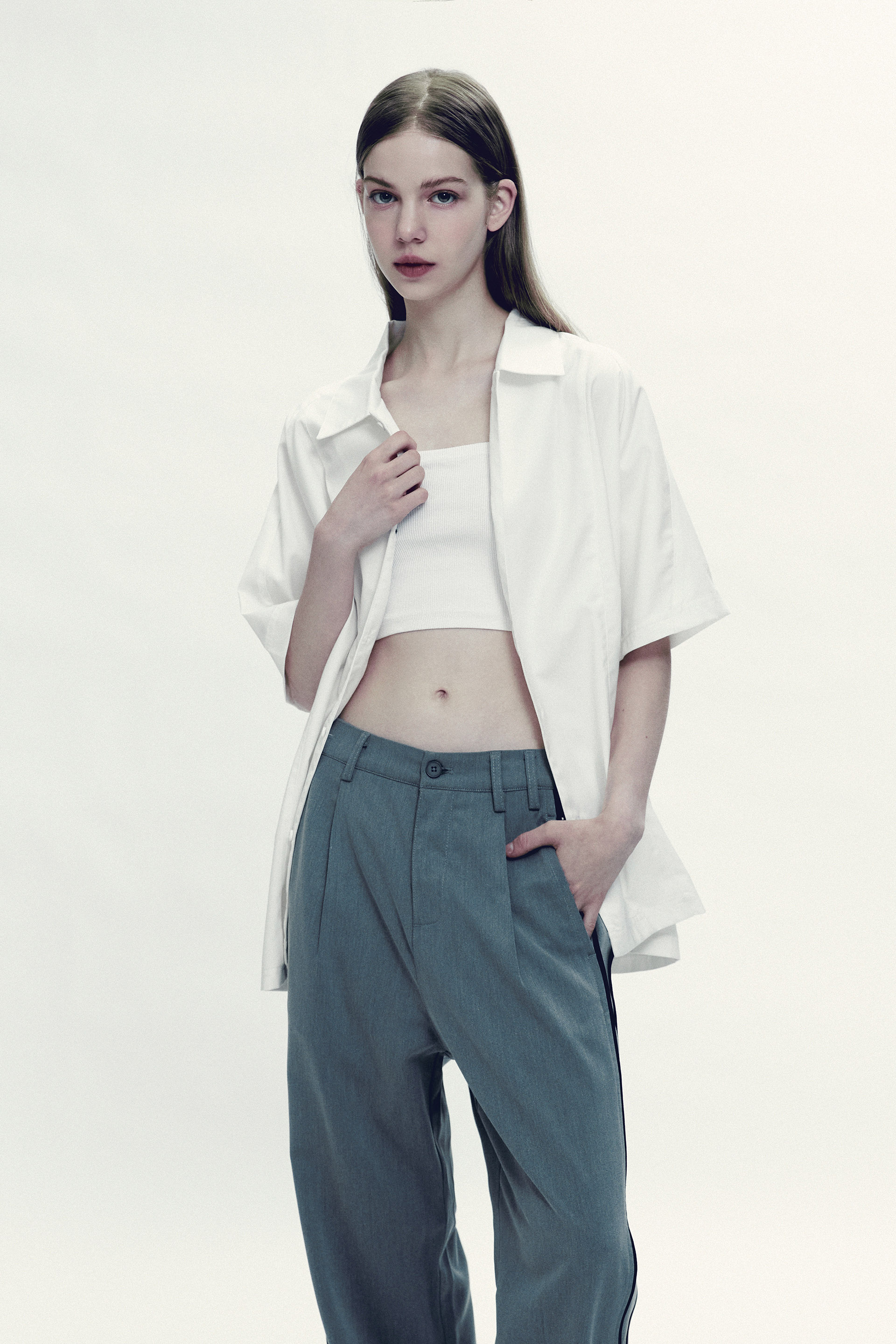 PREMIUM 拼接設計短袖襯衫