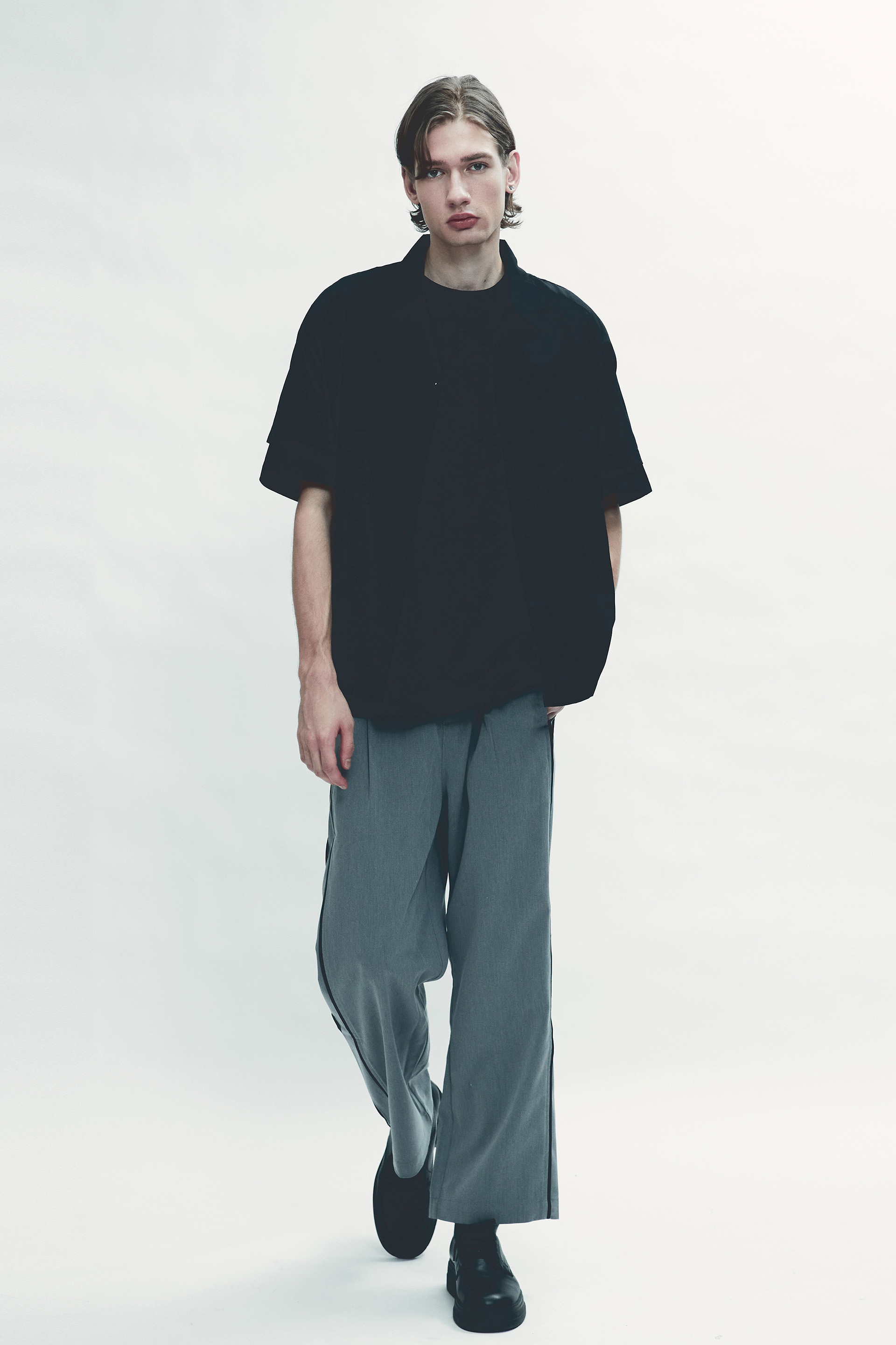 PREMIUM 拼接設計短袖襯衫