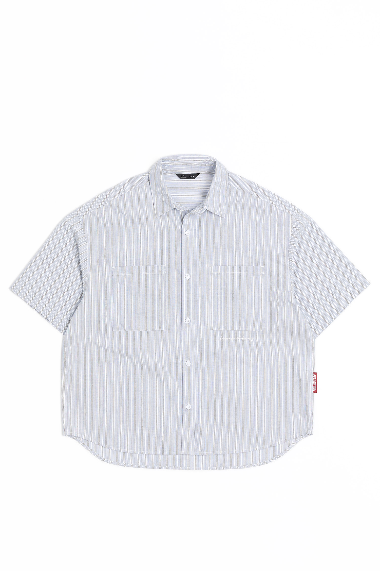 Life8 雙袋刺繡條紋襯衫(寬版)