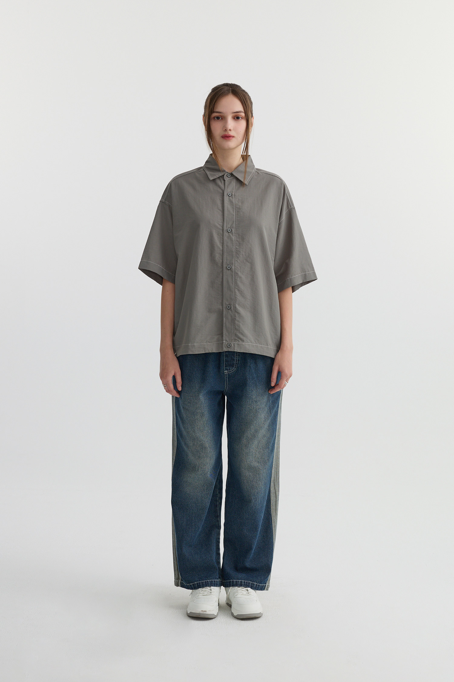 Life8 韓系可束下襬 短袖襯衫