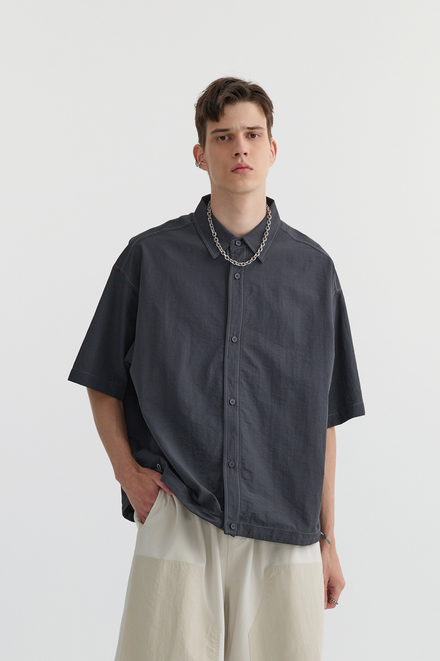 Life8 韓系可束下襬 短袖襯衫