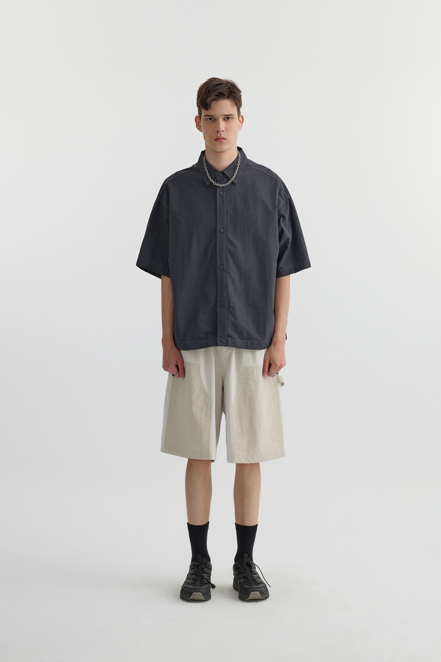 Life8 韓系可束下襬 短袖襯衫