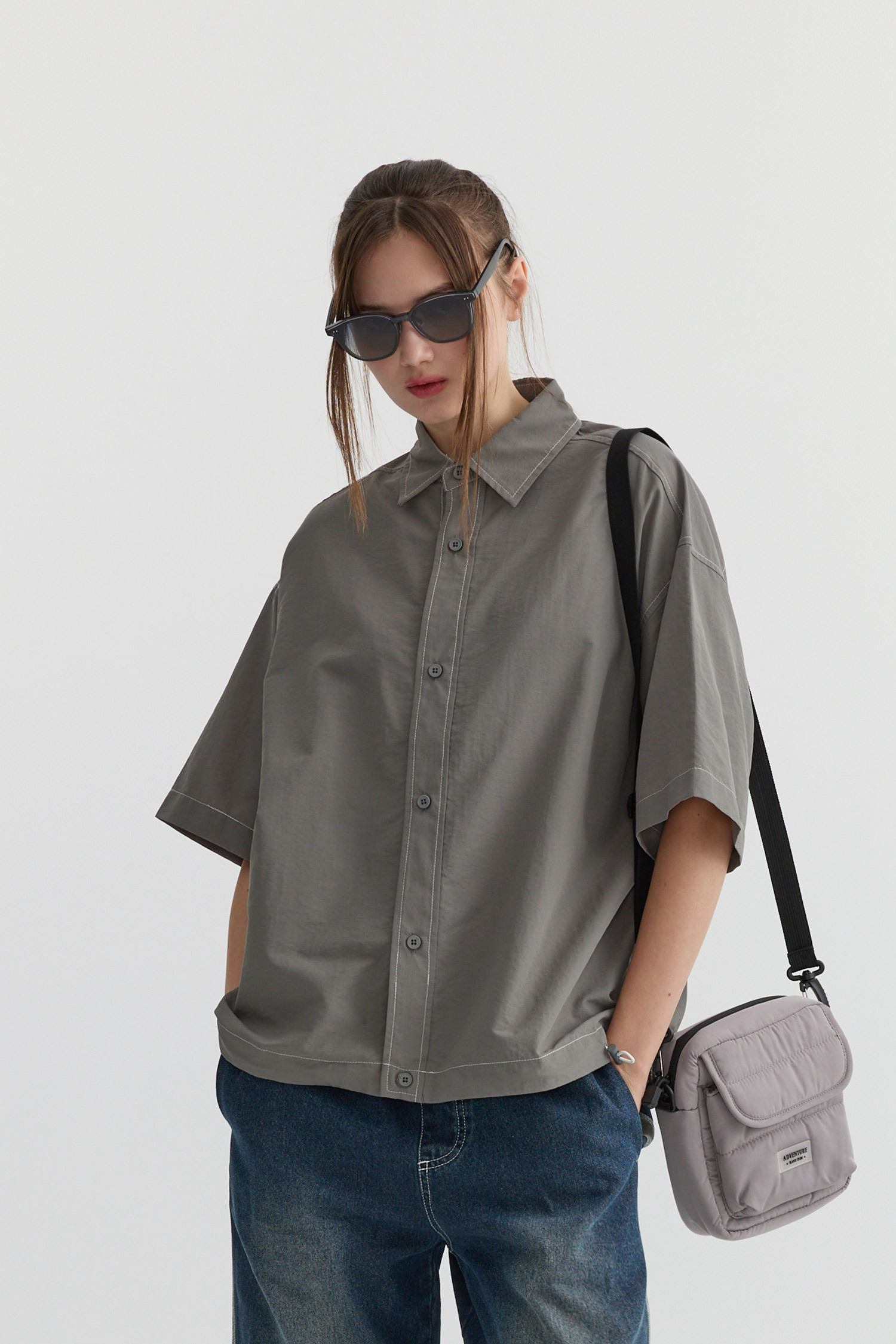 Life8 韓系可束下襬 短袖襯衫