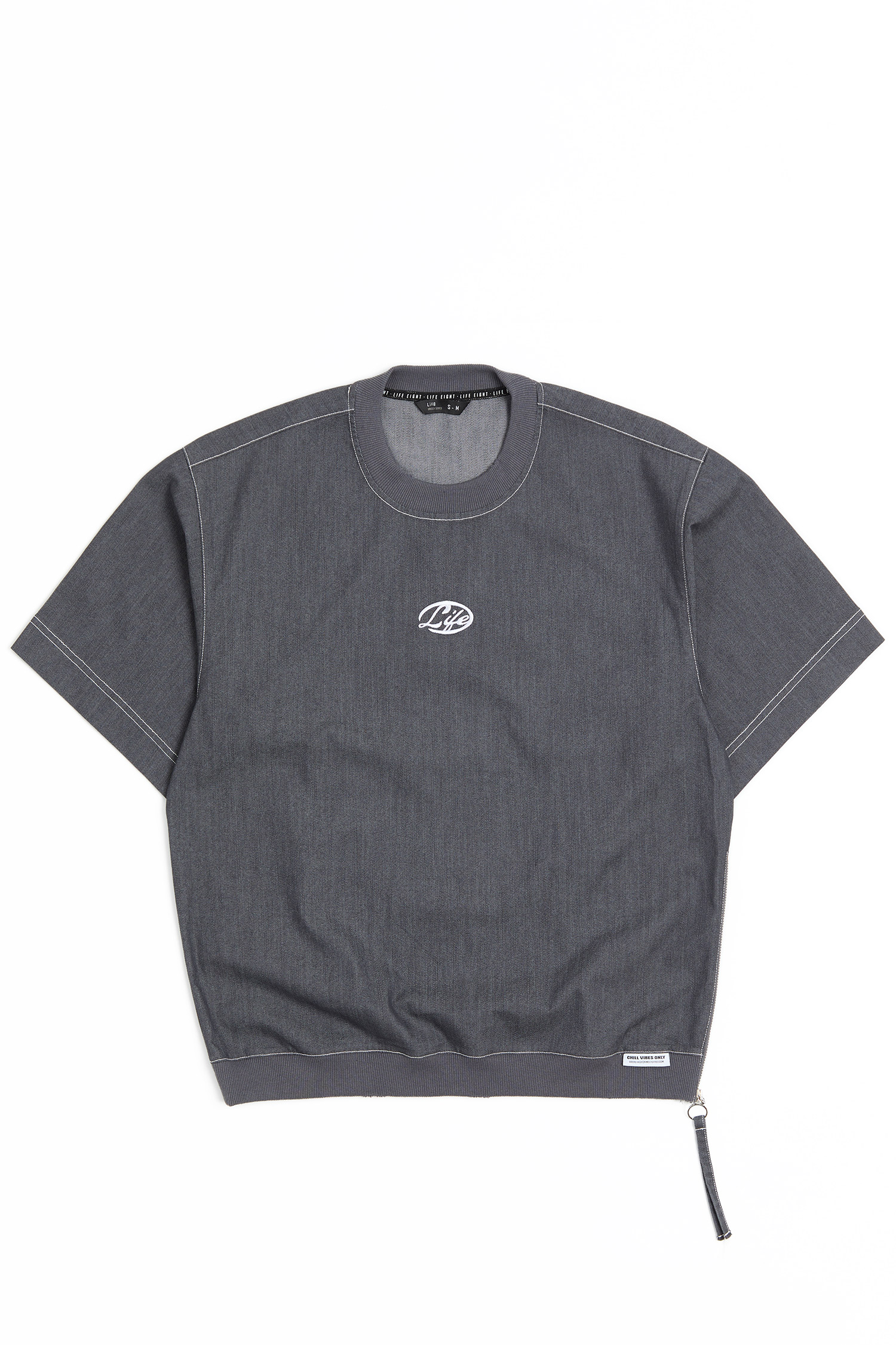 Life8 斜紋側開拉鍊 短袖上衣