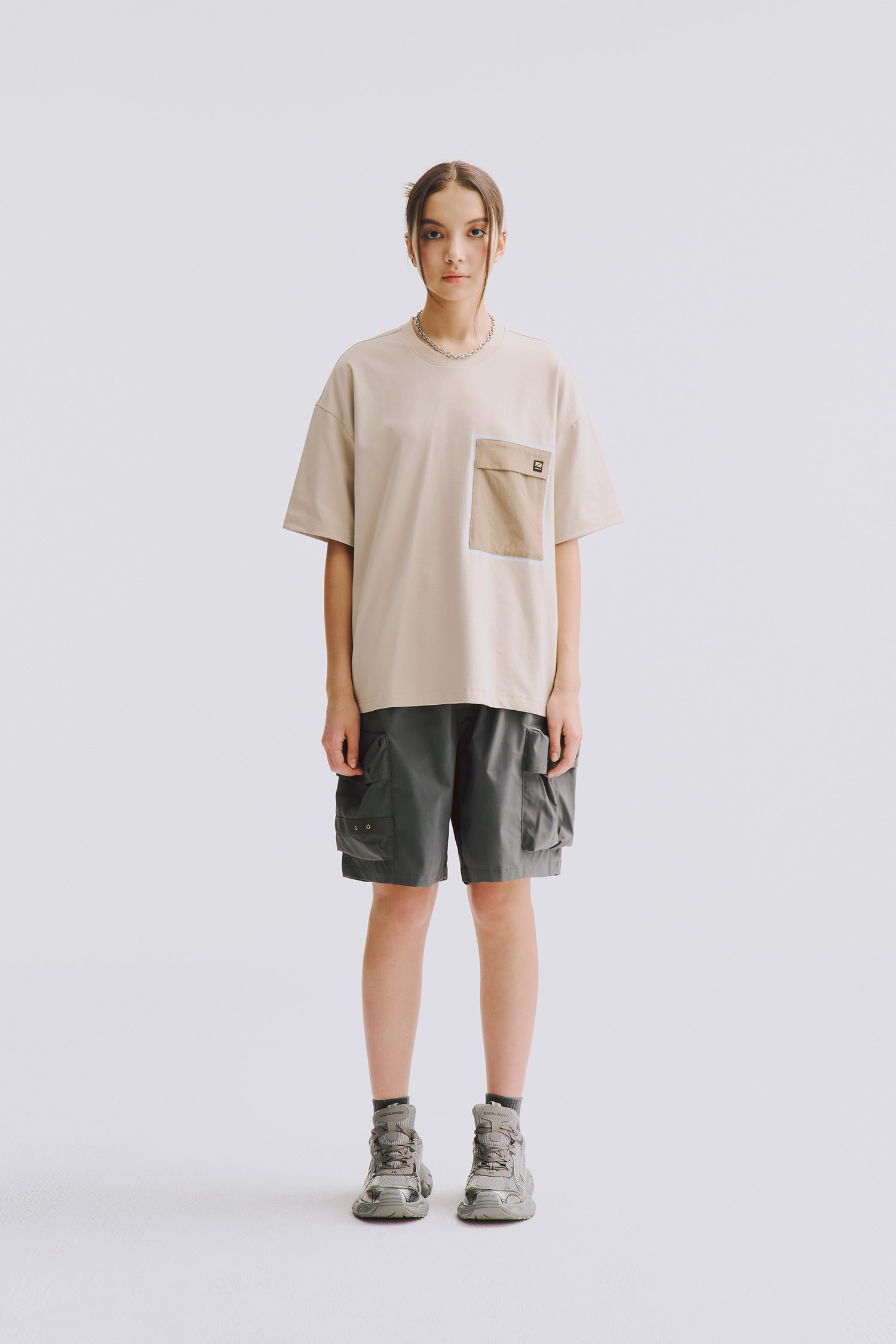 拼接口袋棉柔 短袖上衣