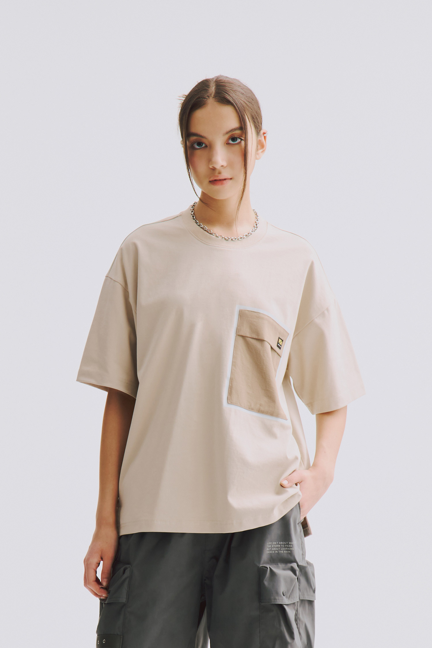 拼接口袋棉柔 短袖上衣