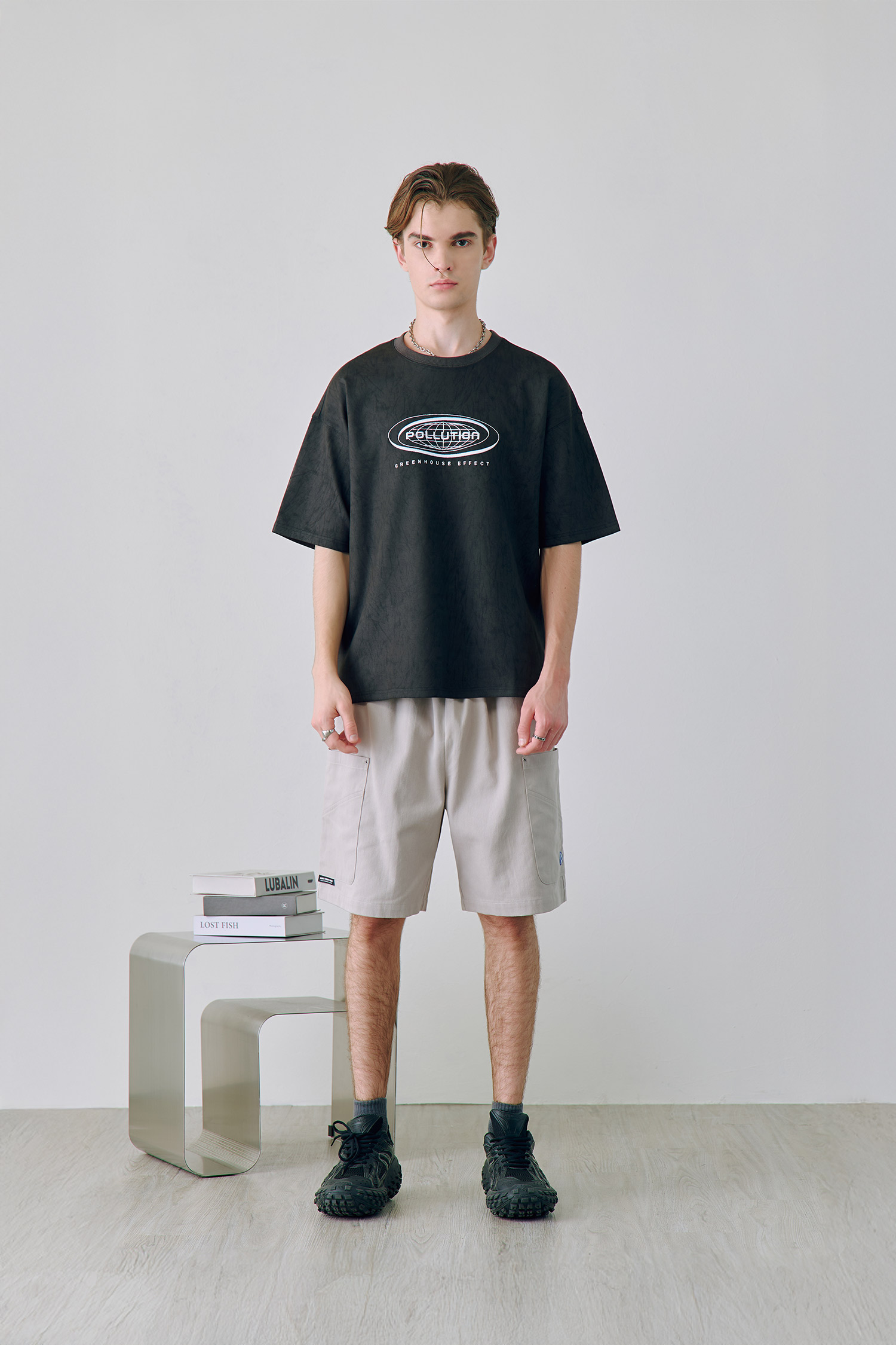 水洗感麂皮 印花 短袖上衣