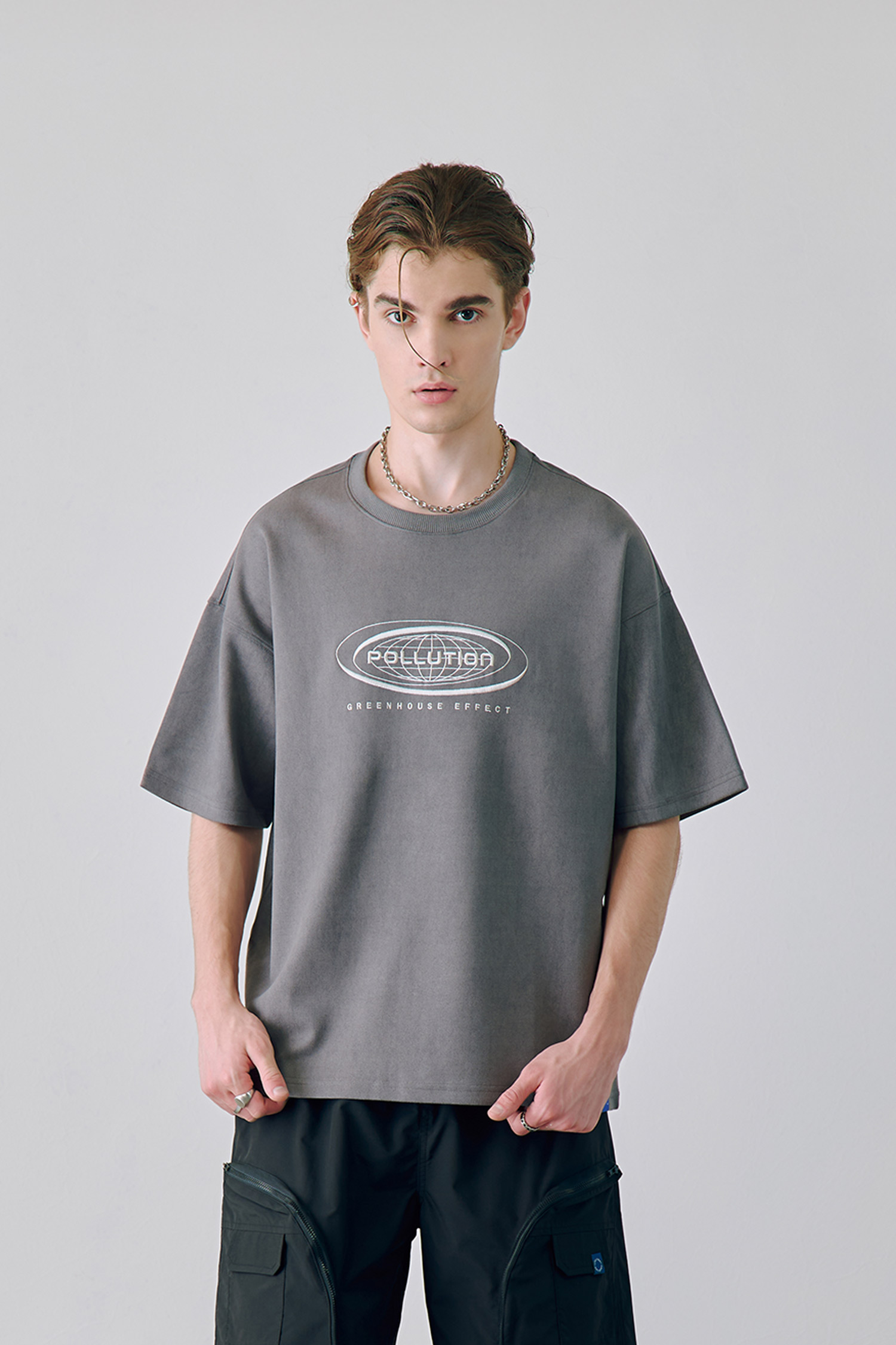 水洗感麂皮 印花 短袖上衣