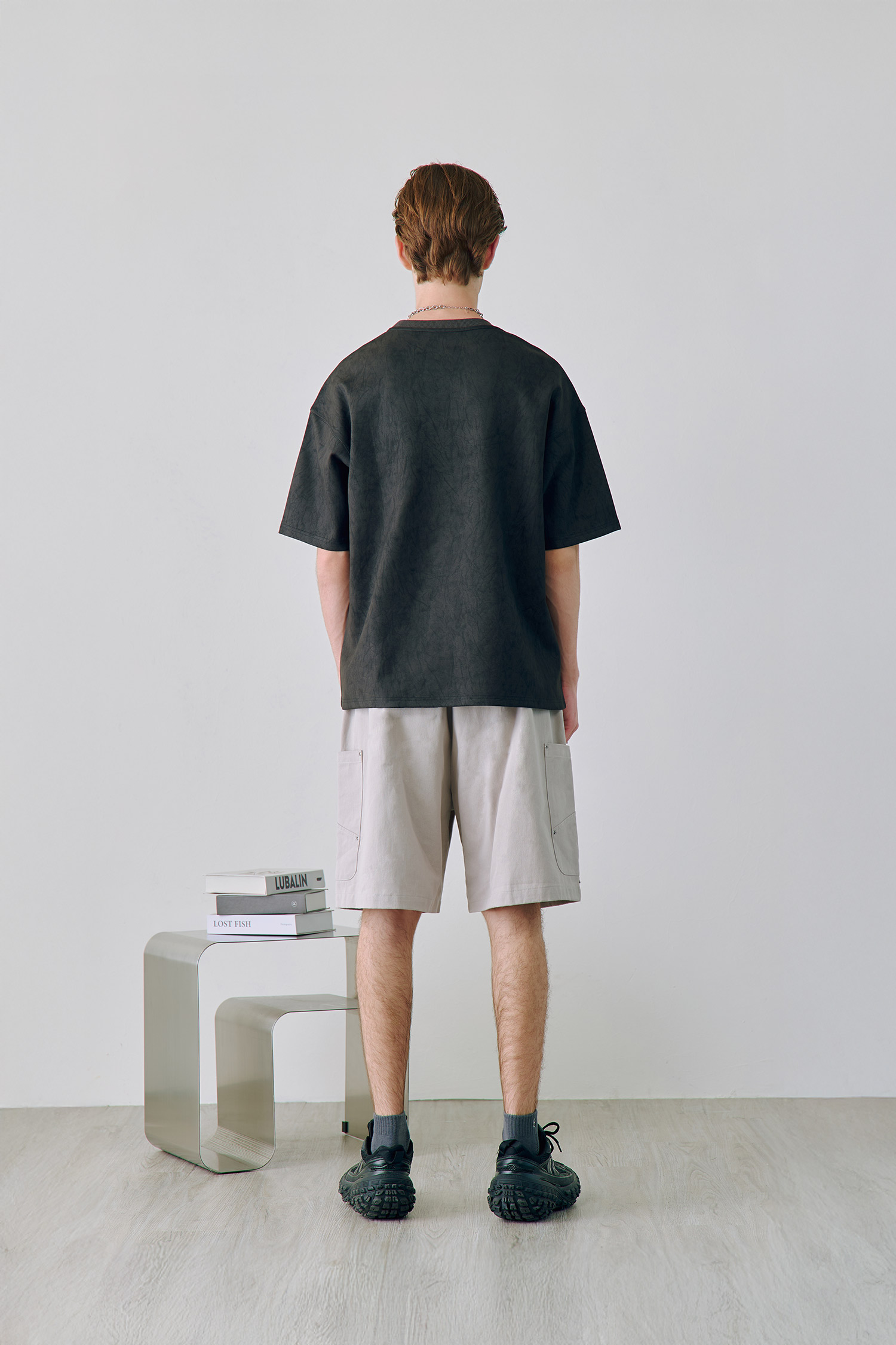 水洗感麂皮 印花 短袖上衣