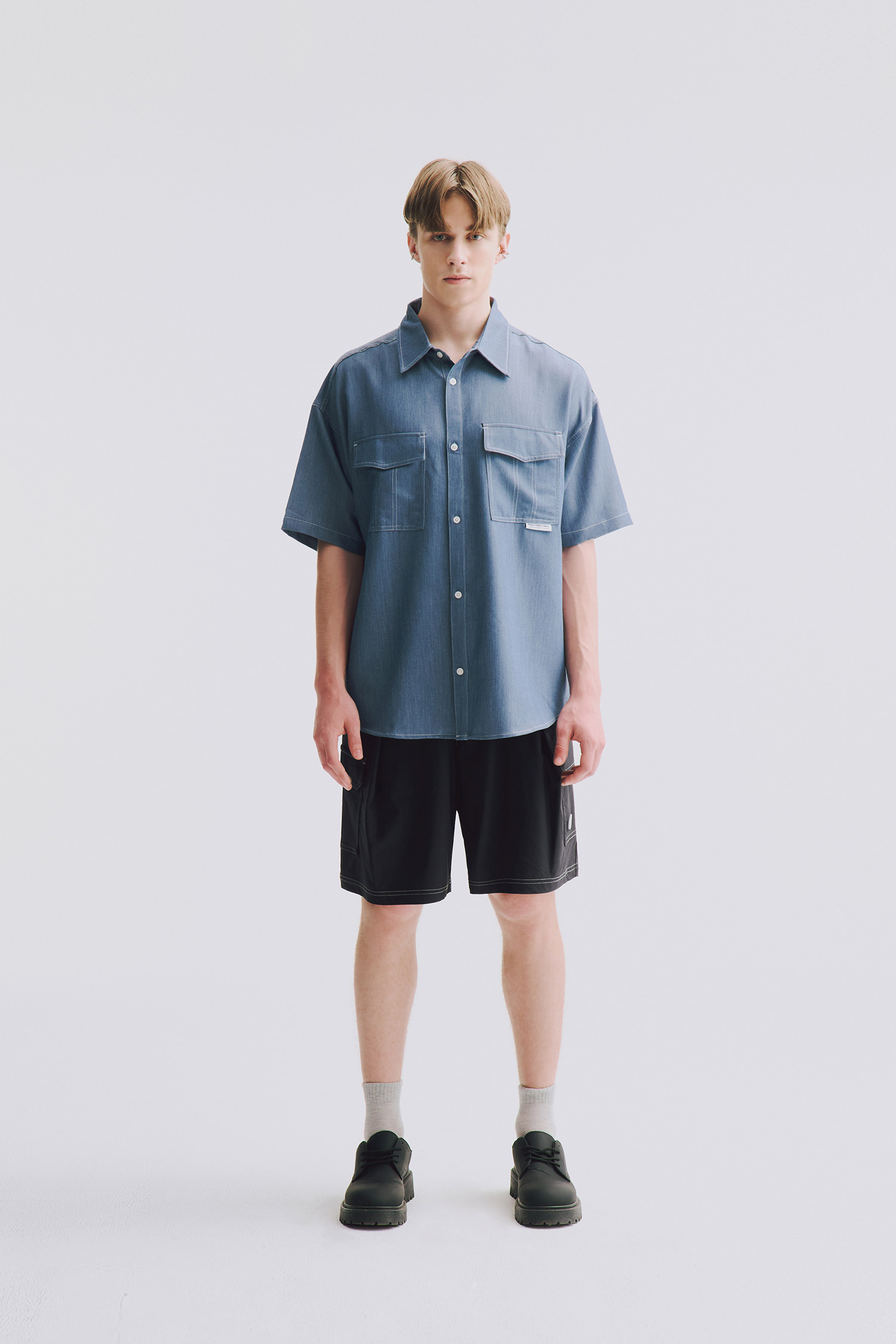 韓系棉柔 牛仔短袖襯衫