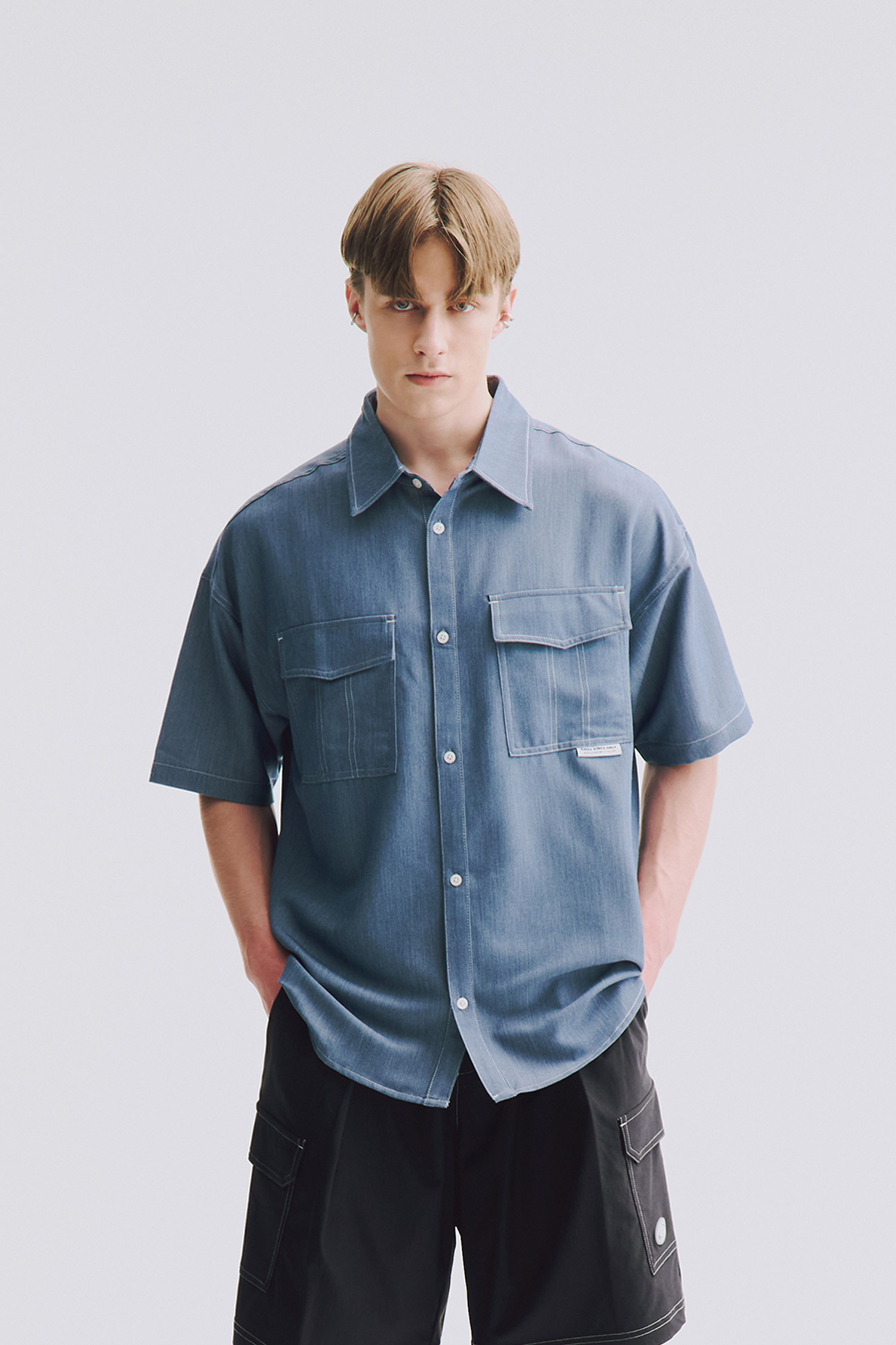 韓系棉柔 牛仔短袖襯衫