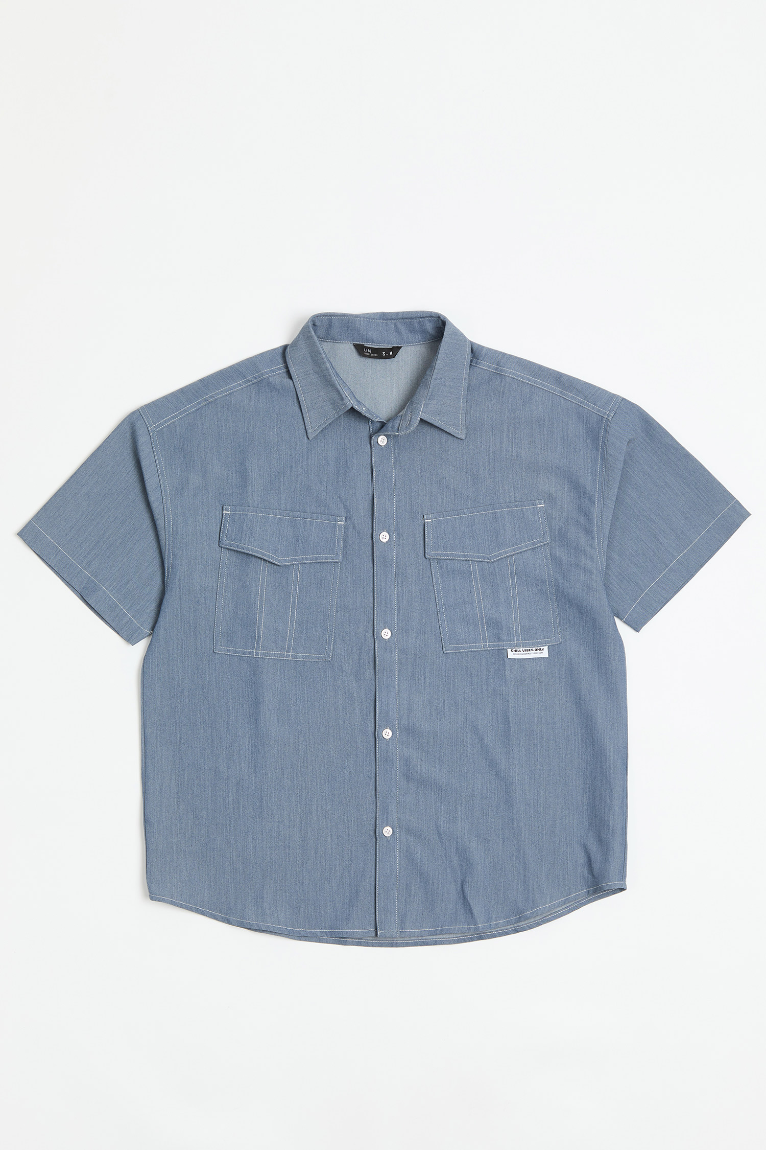 韓系棉柔 牛仔短袖襯衫