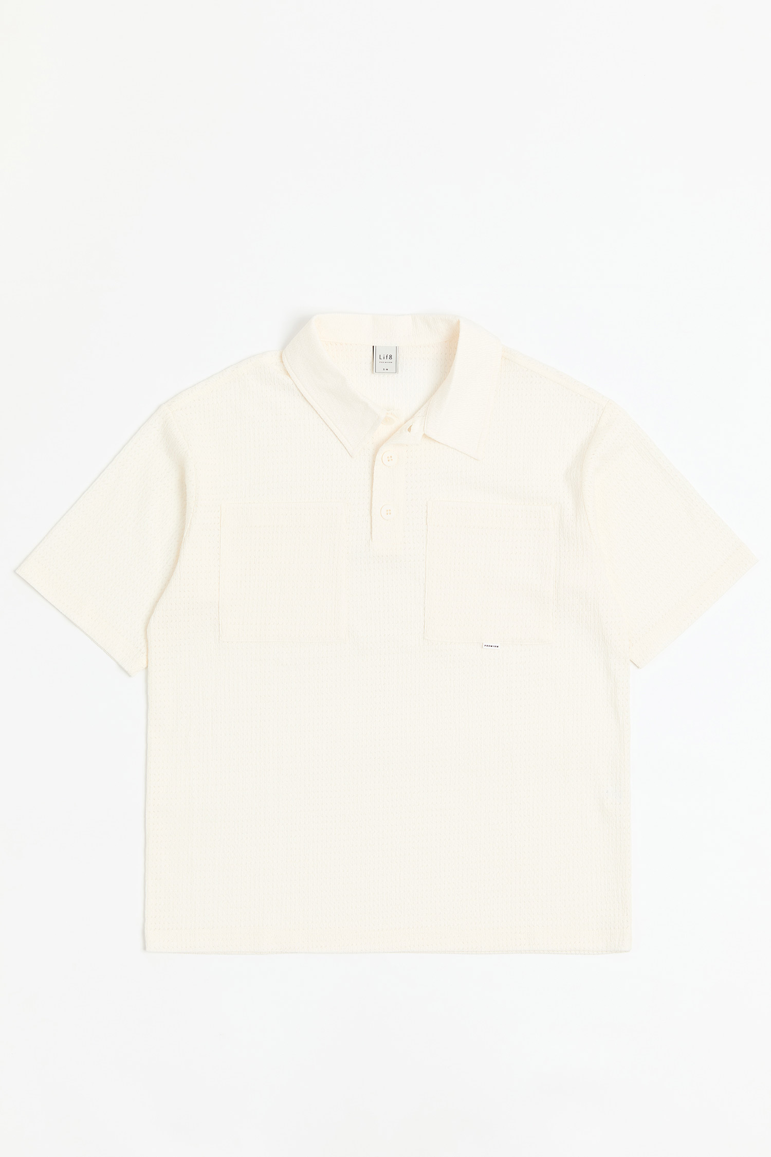 日光漫步 半開襟雕花短袖上衣