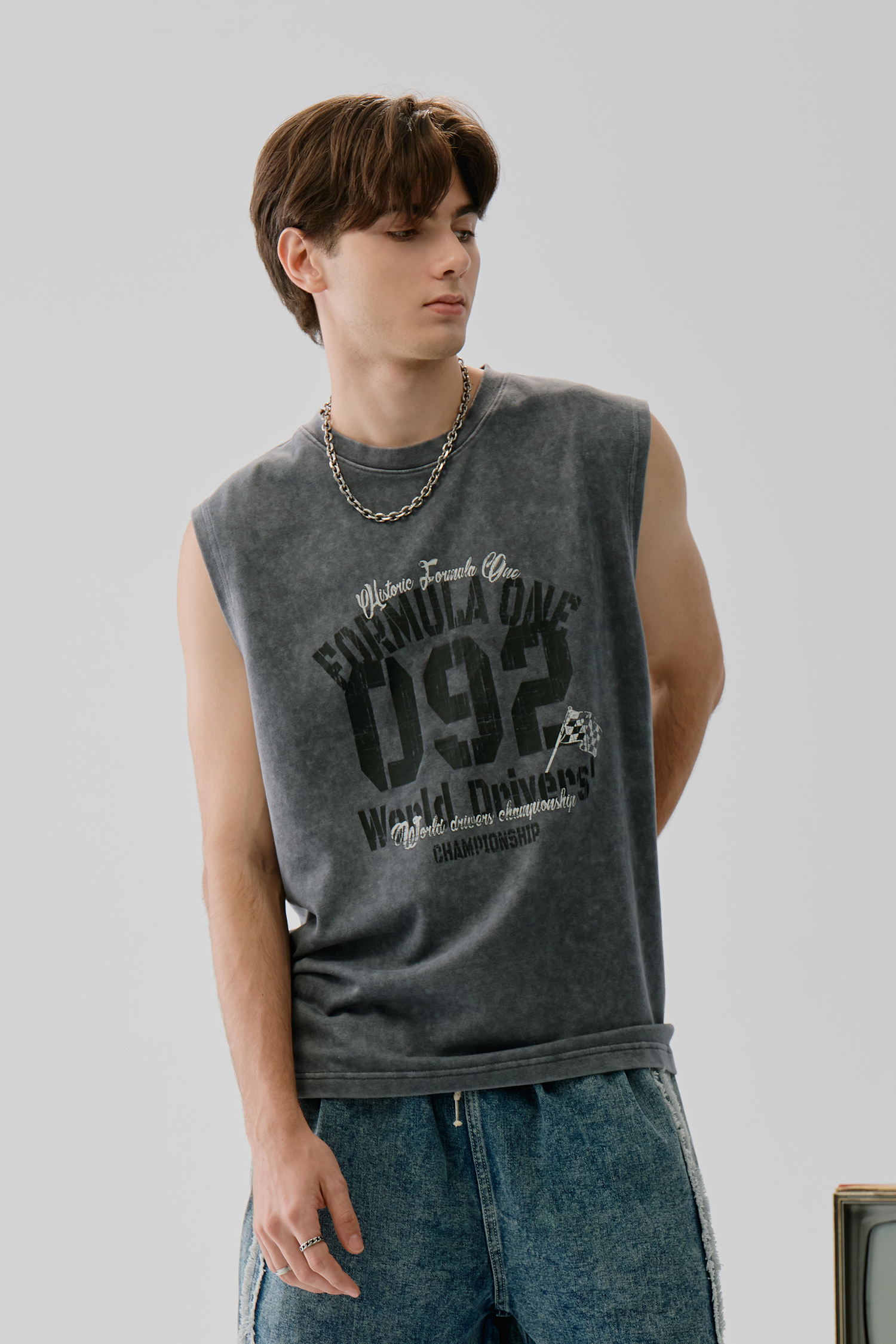 賽車文字印花 無袖背心