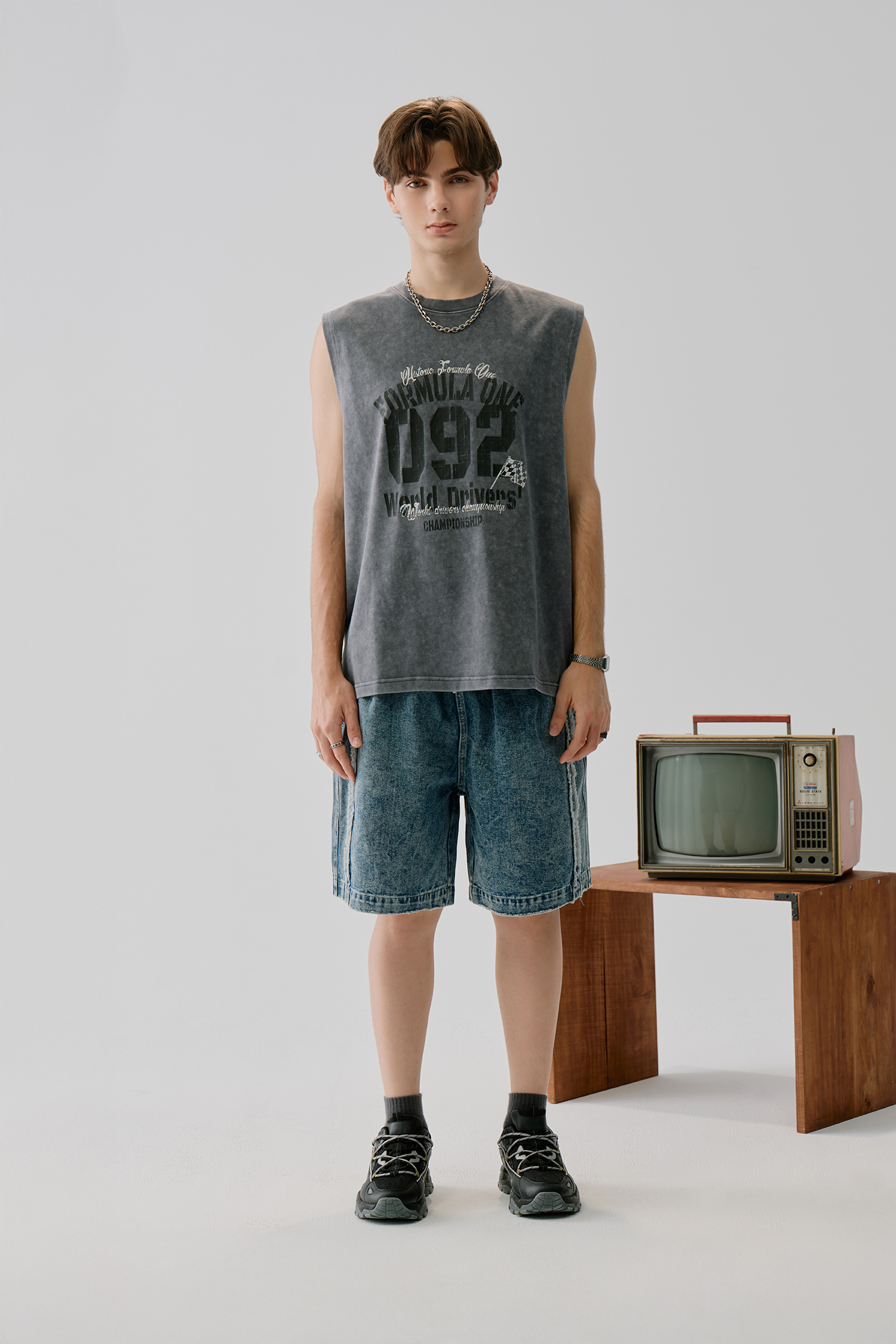 賽車文字印花 無袖背心