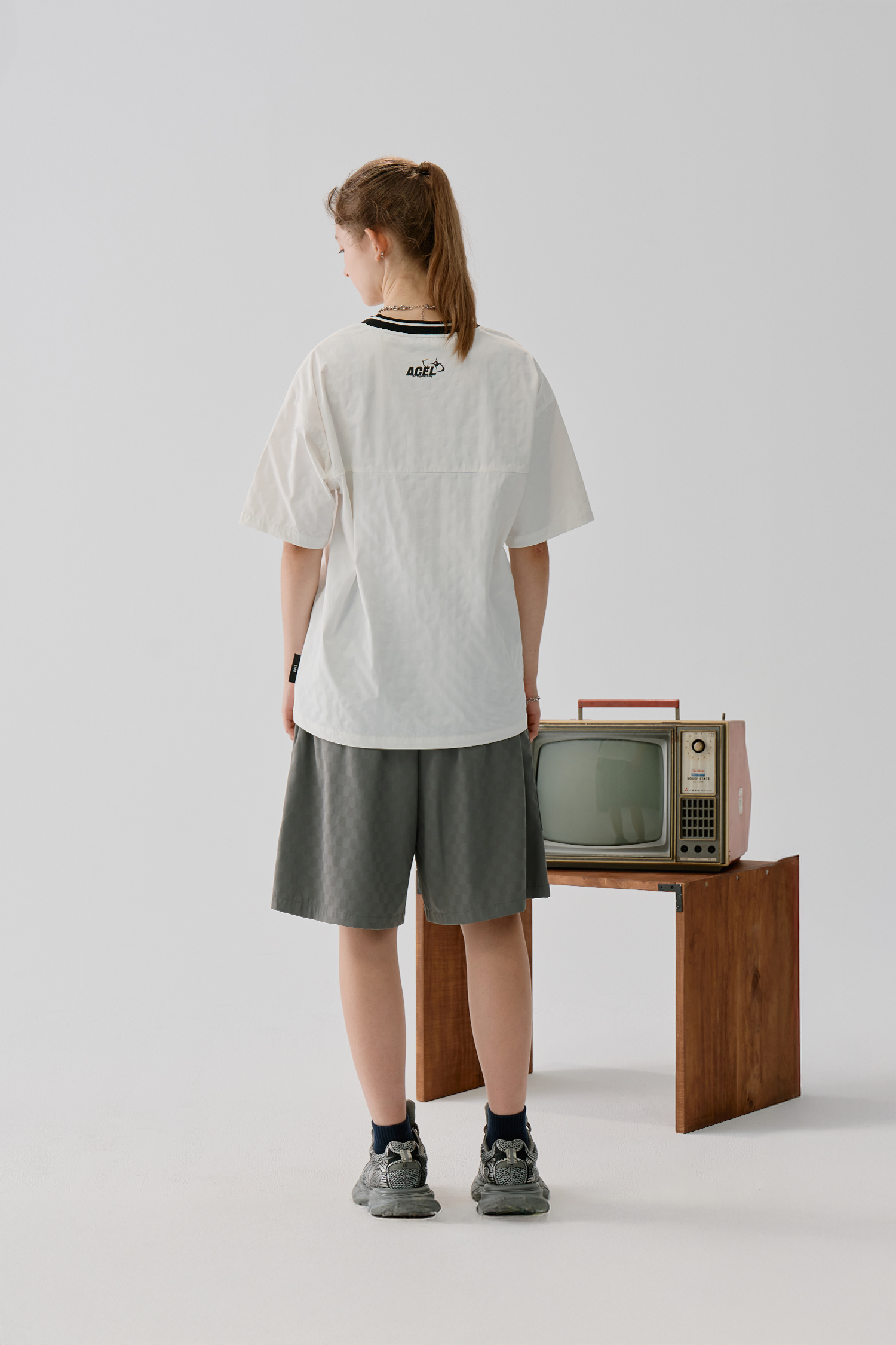 賽車剪接棋盤格 短袖上衣