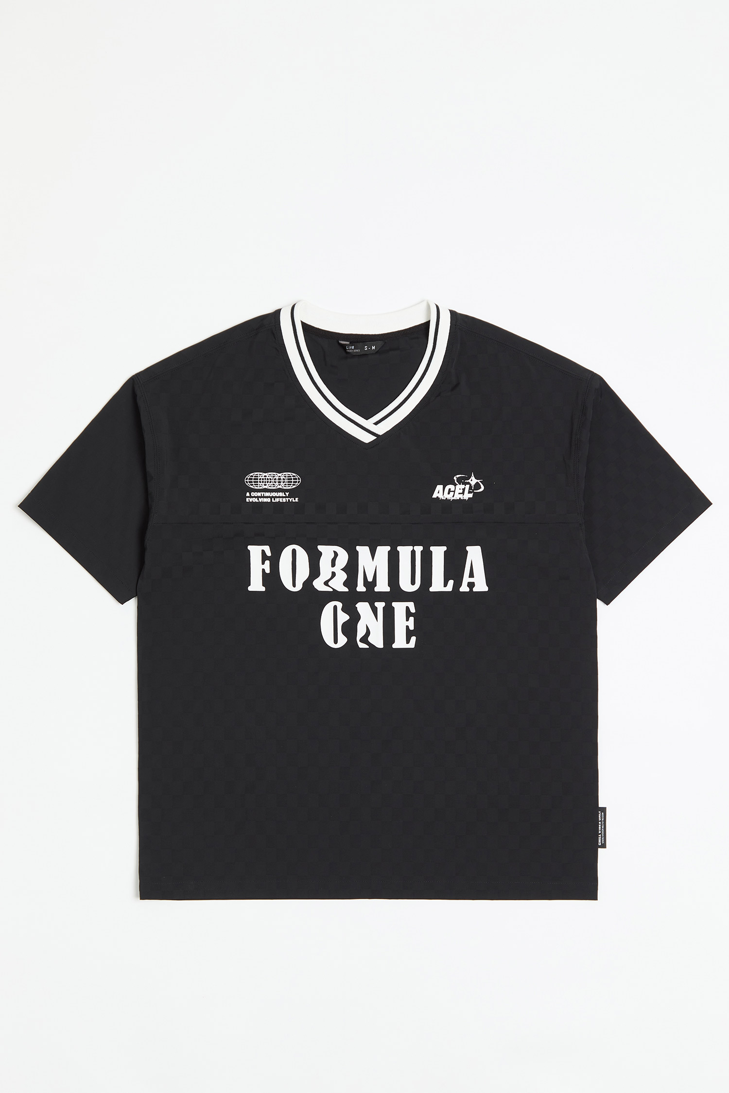 賽車剪接棋盤格 短袖上衣