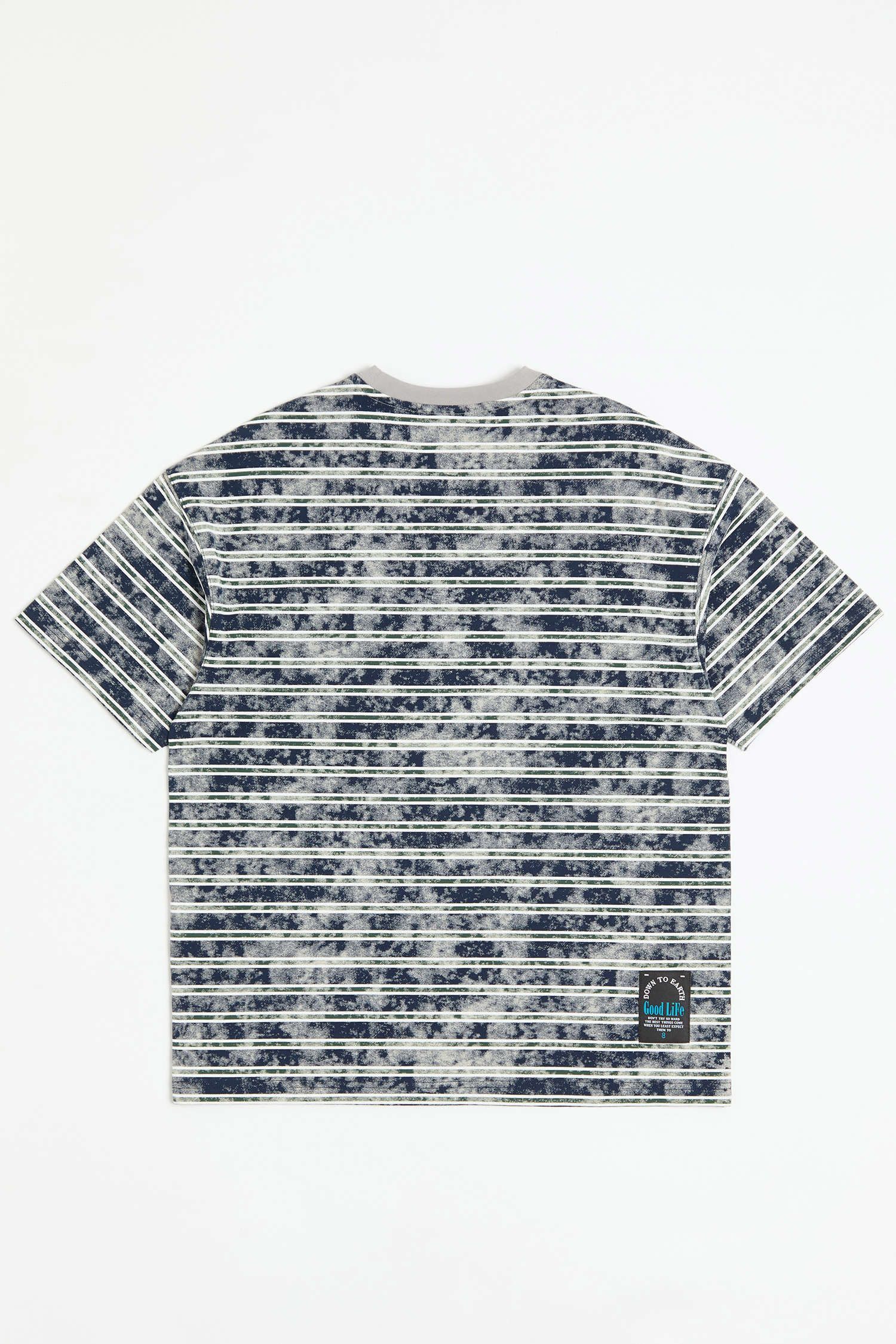 山系刺繡 洗舊條紋 短袖上衣