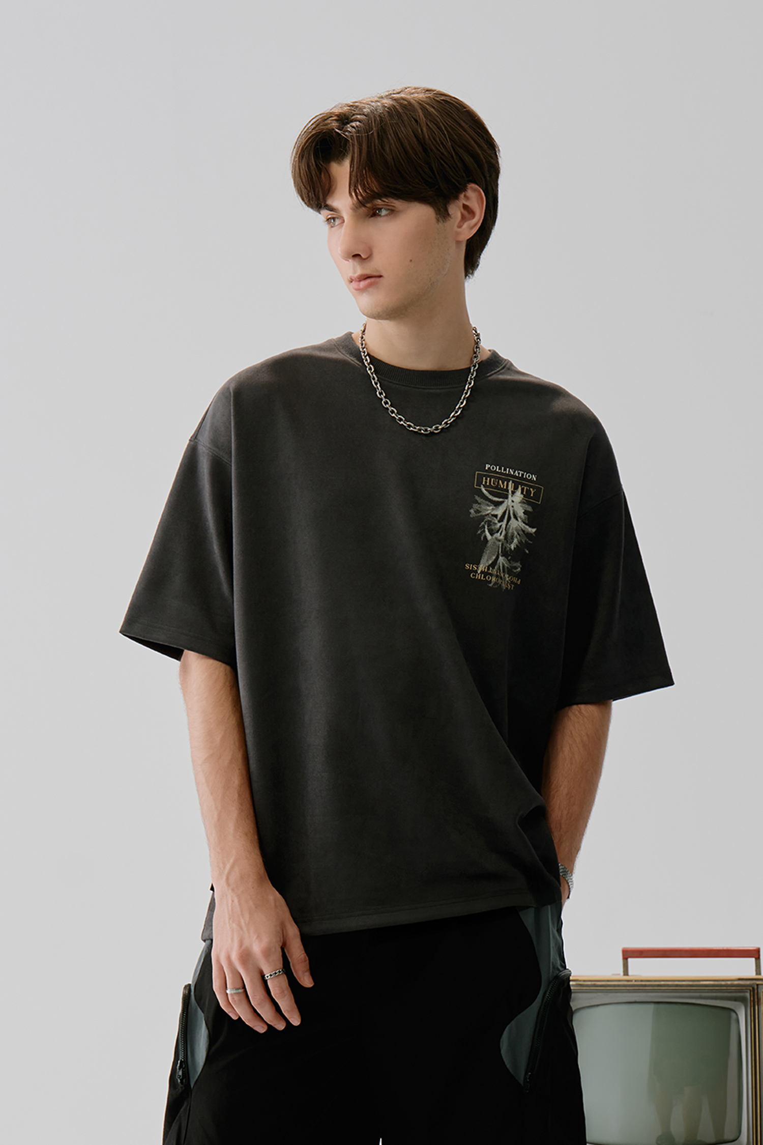 植物光片 麂皮 短袖上衣