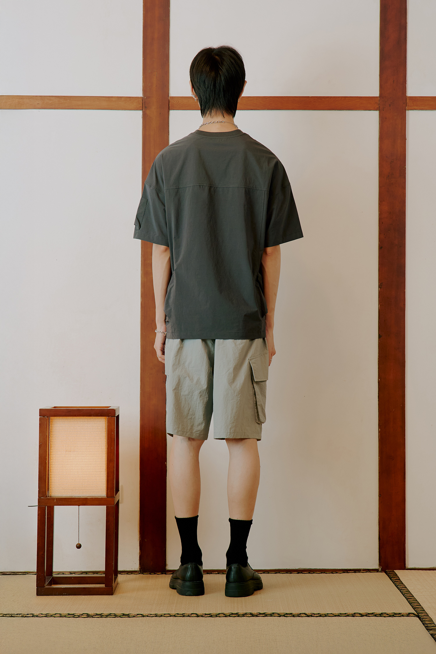 多口袋機能 彈力短袖上衣(寬版)