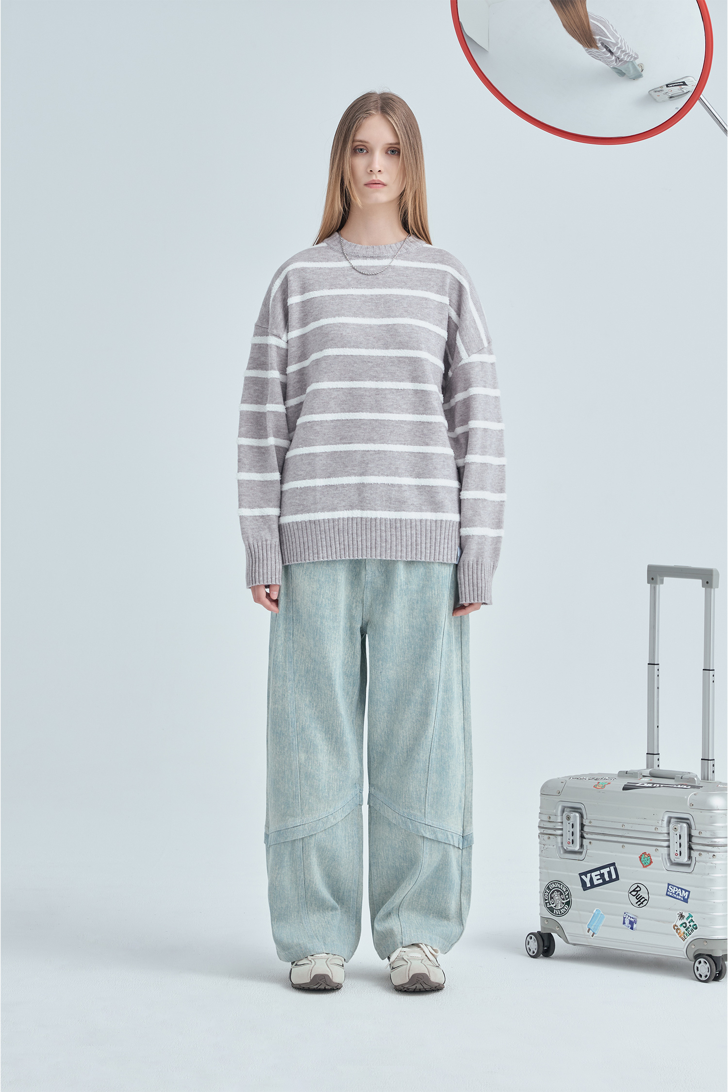 粗細交織 圓領針織毛衣