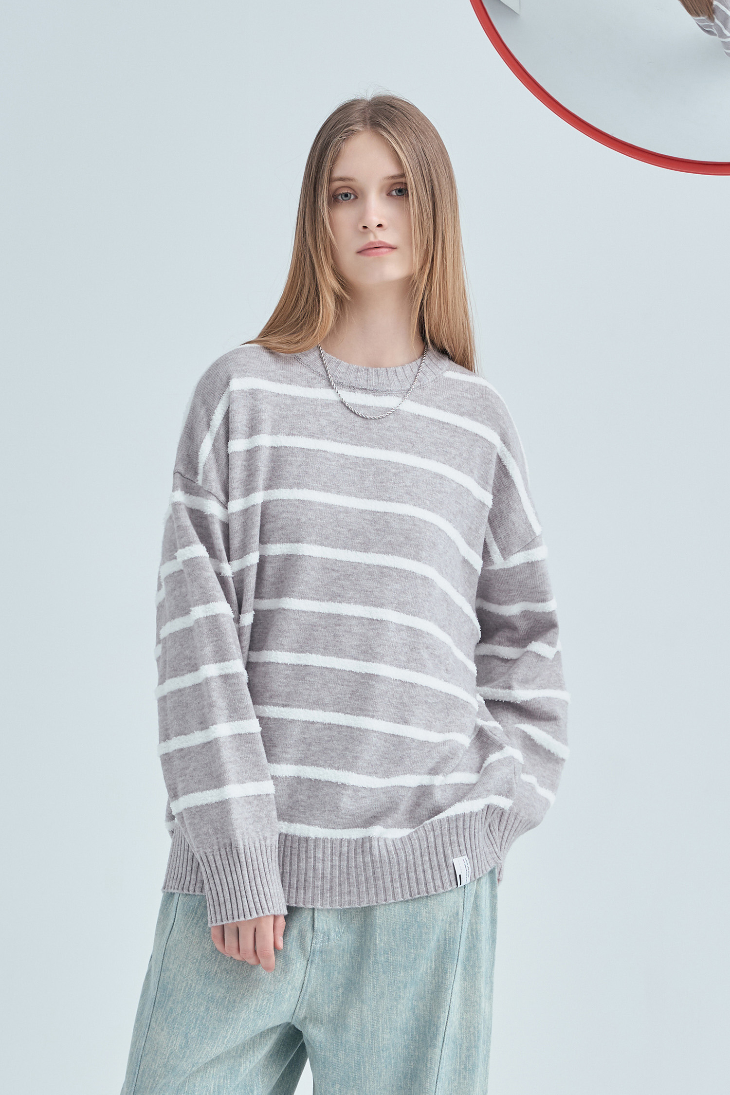 粗細交織 圓領針織毛衣