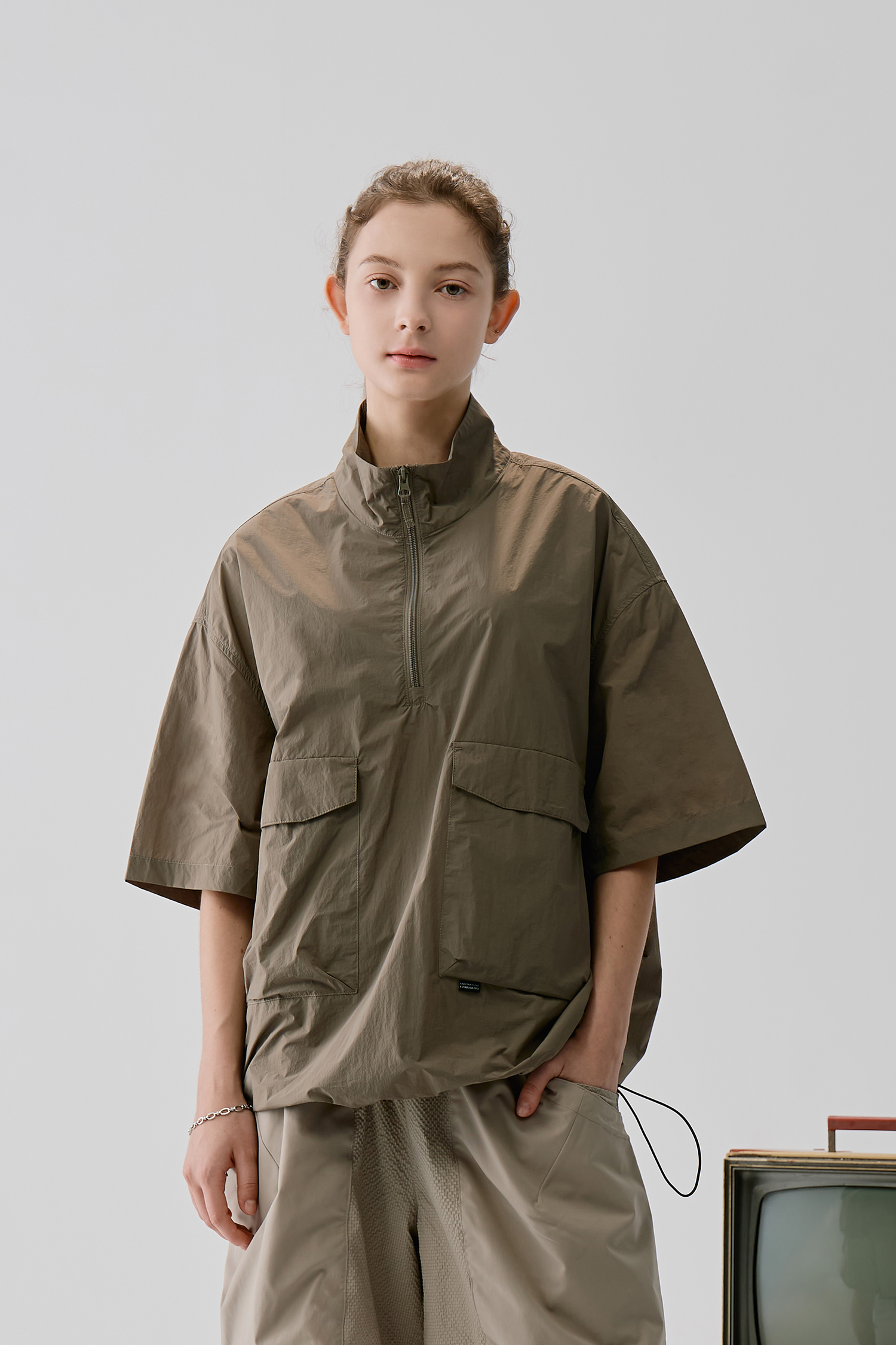 立領 輕工裝短袖上衣