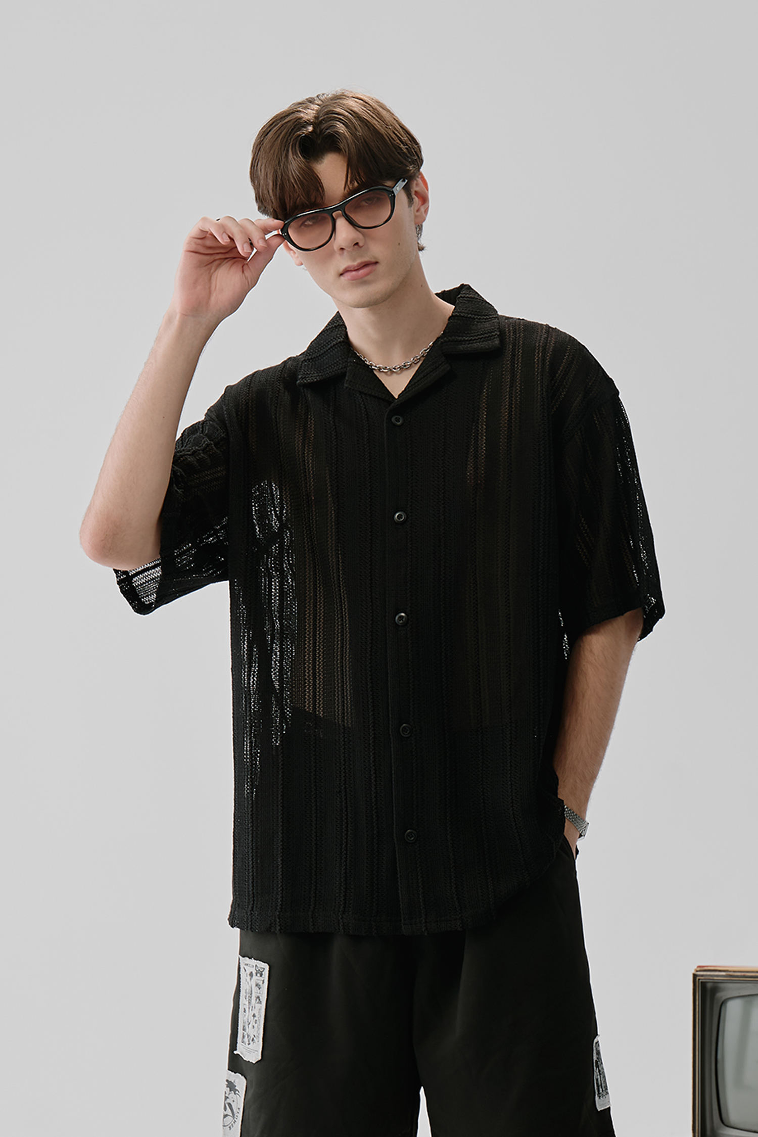 生態鏈 貼布印花網洞短袖襯衫