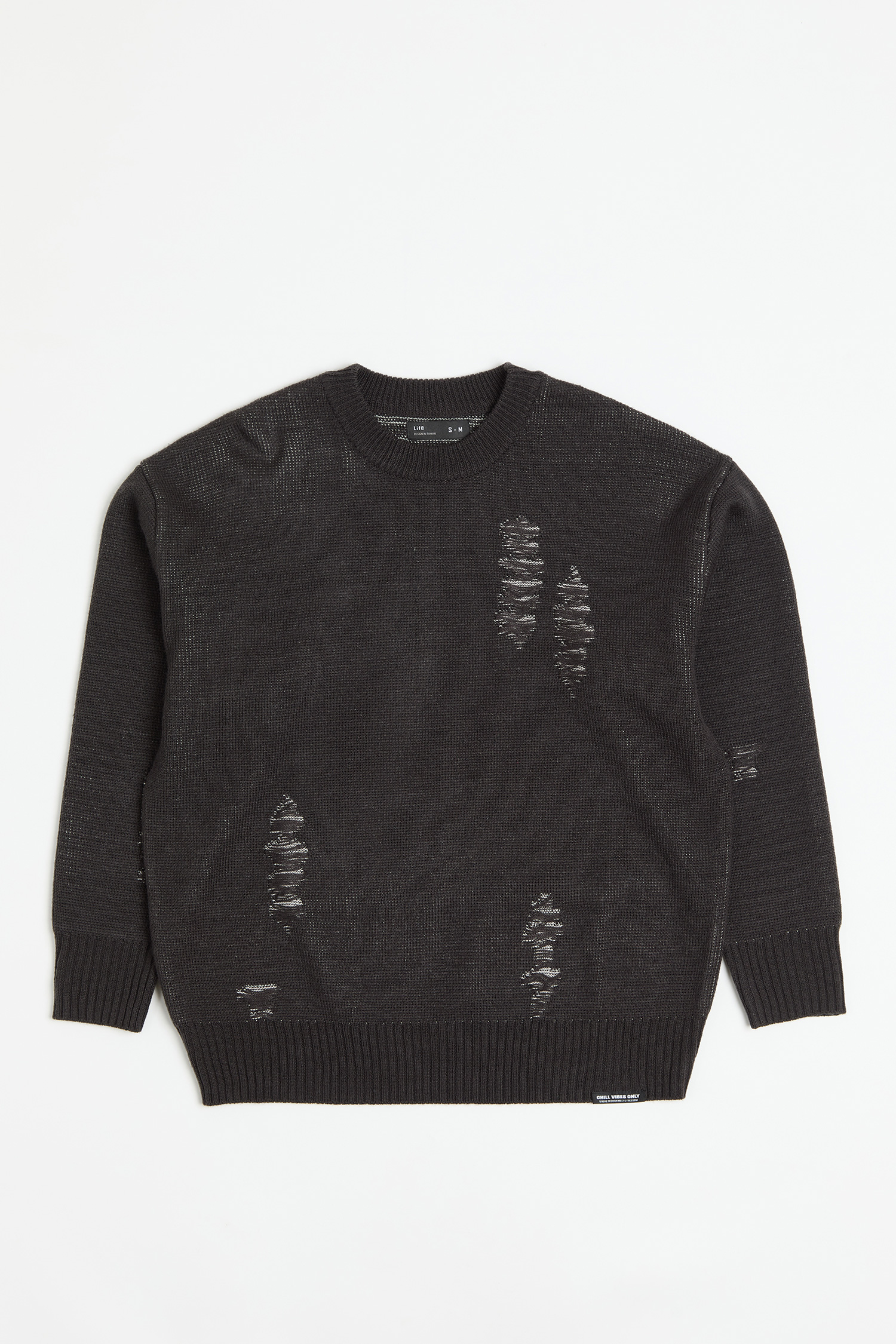 仿刷破鏤空 圓領針織毛衣