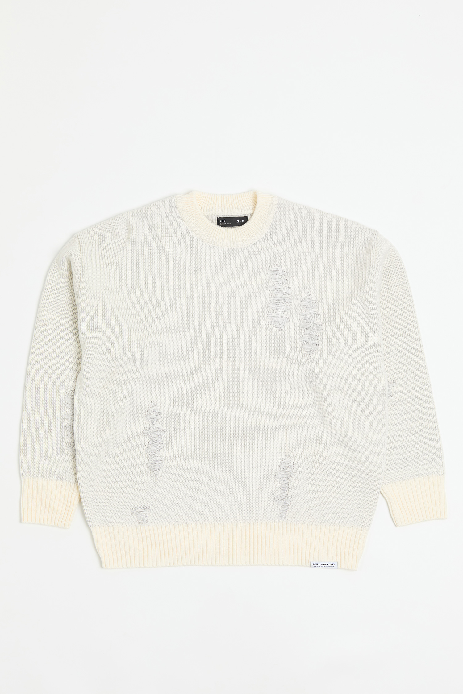 仿刷破鏤空 圓領針織毛衣