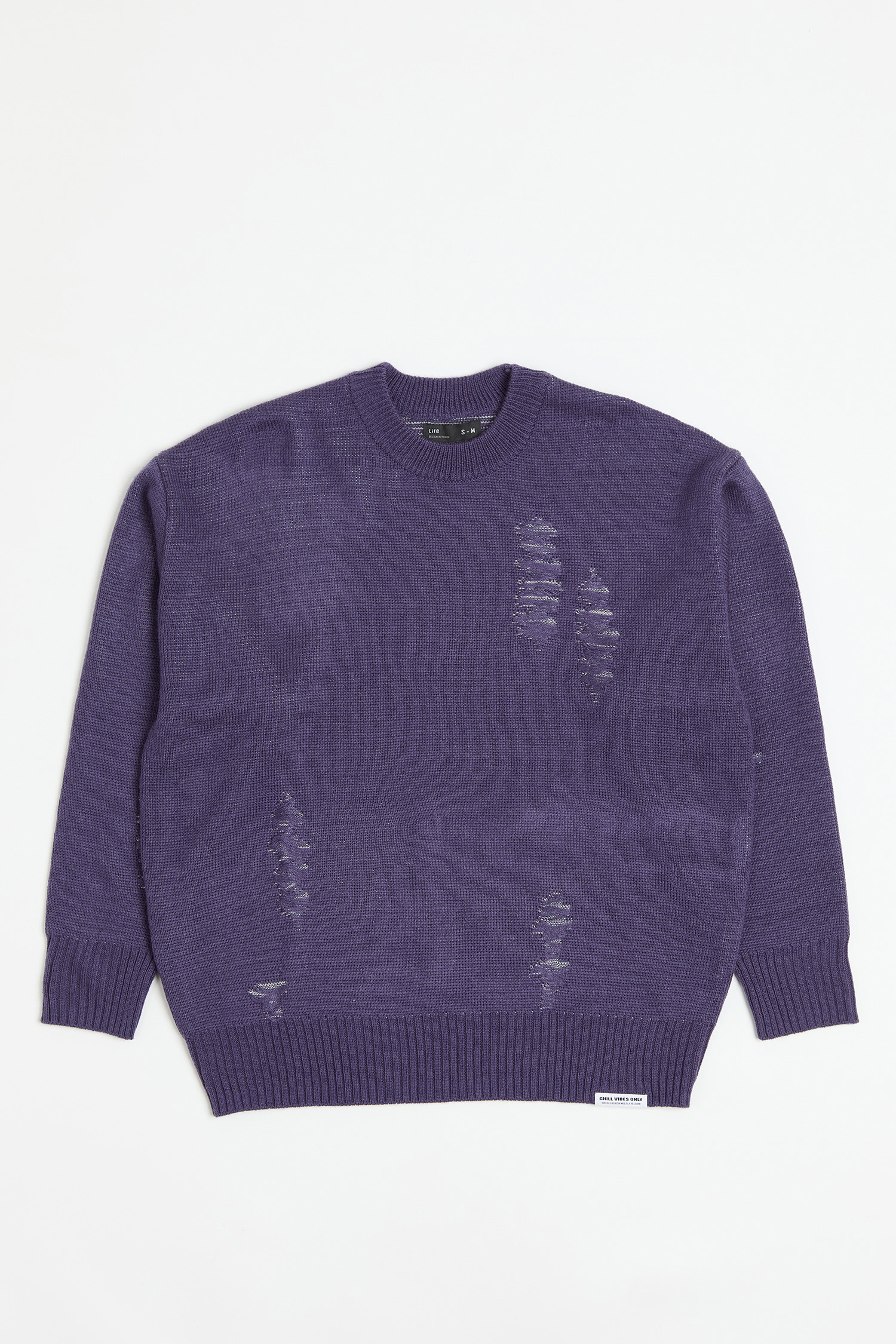 仿刷破鏤空 圓領針織毛衣