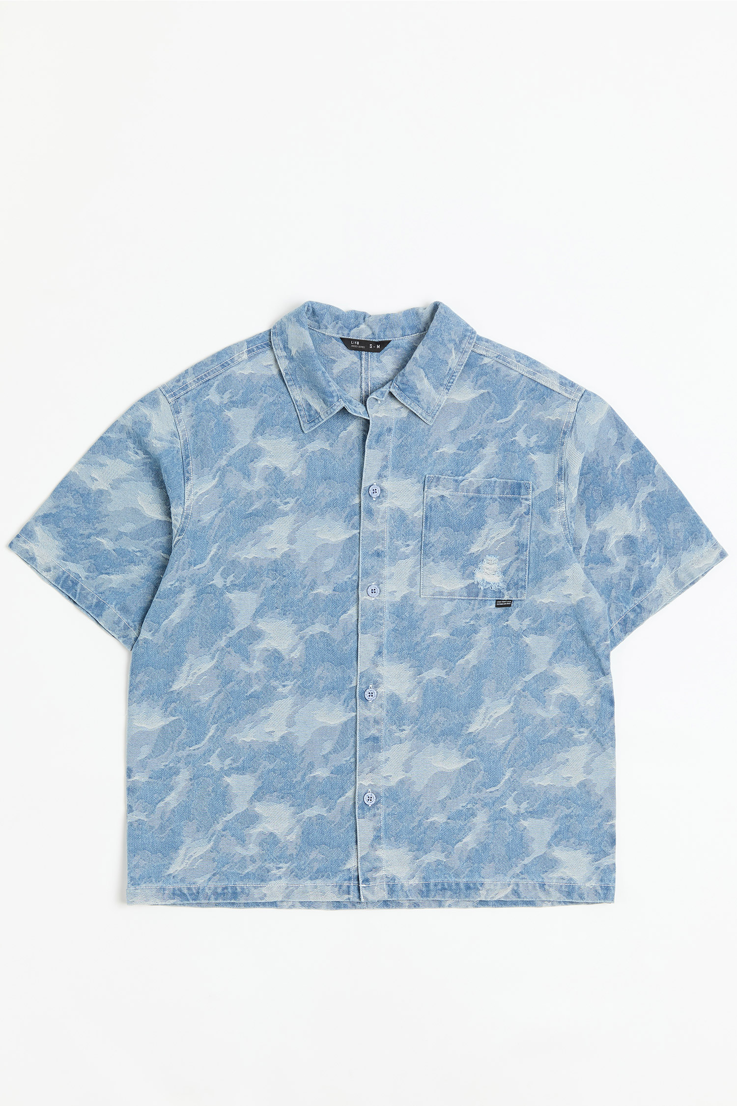 迷彩牛仔緹花 短袖襯衫