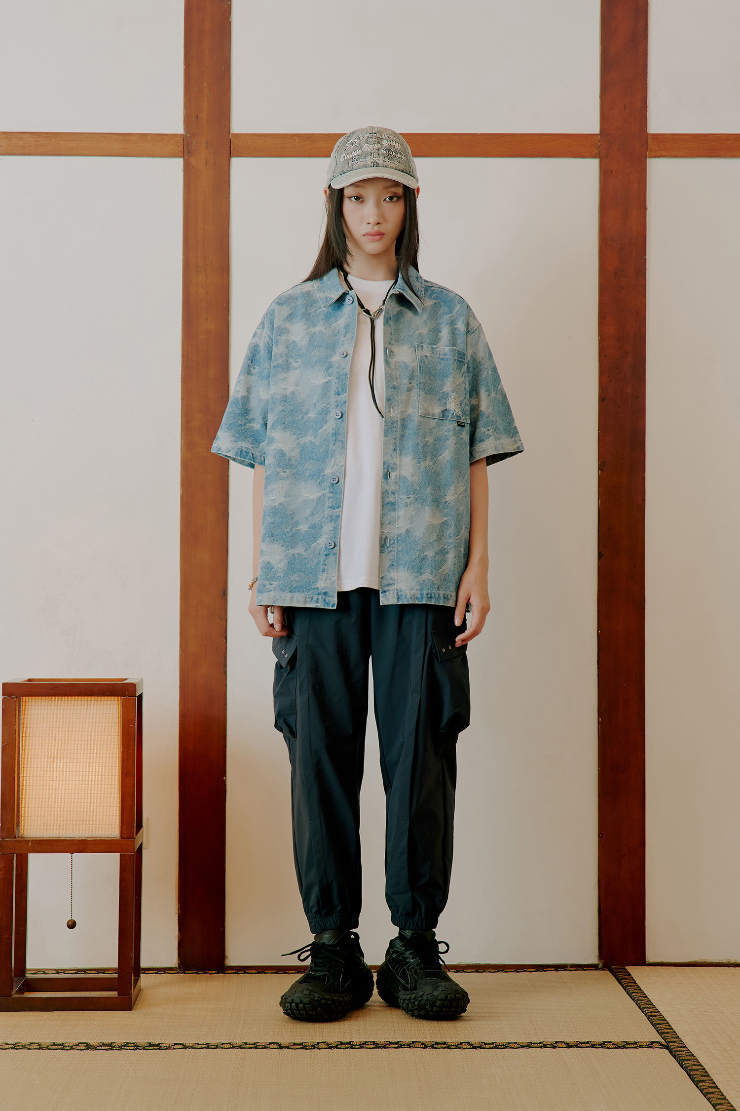 迷彩牛仔緹花 短袖襯衫