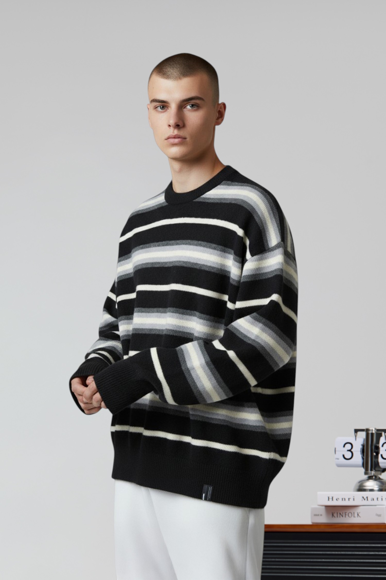 復古撞色條紋毛衣