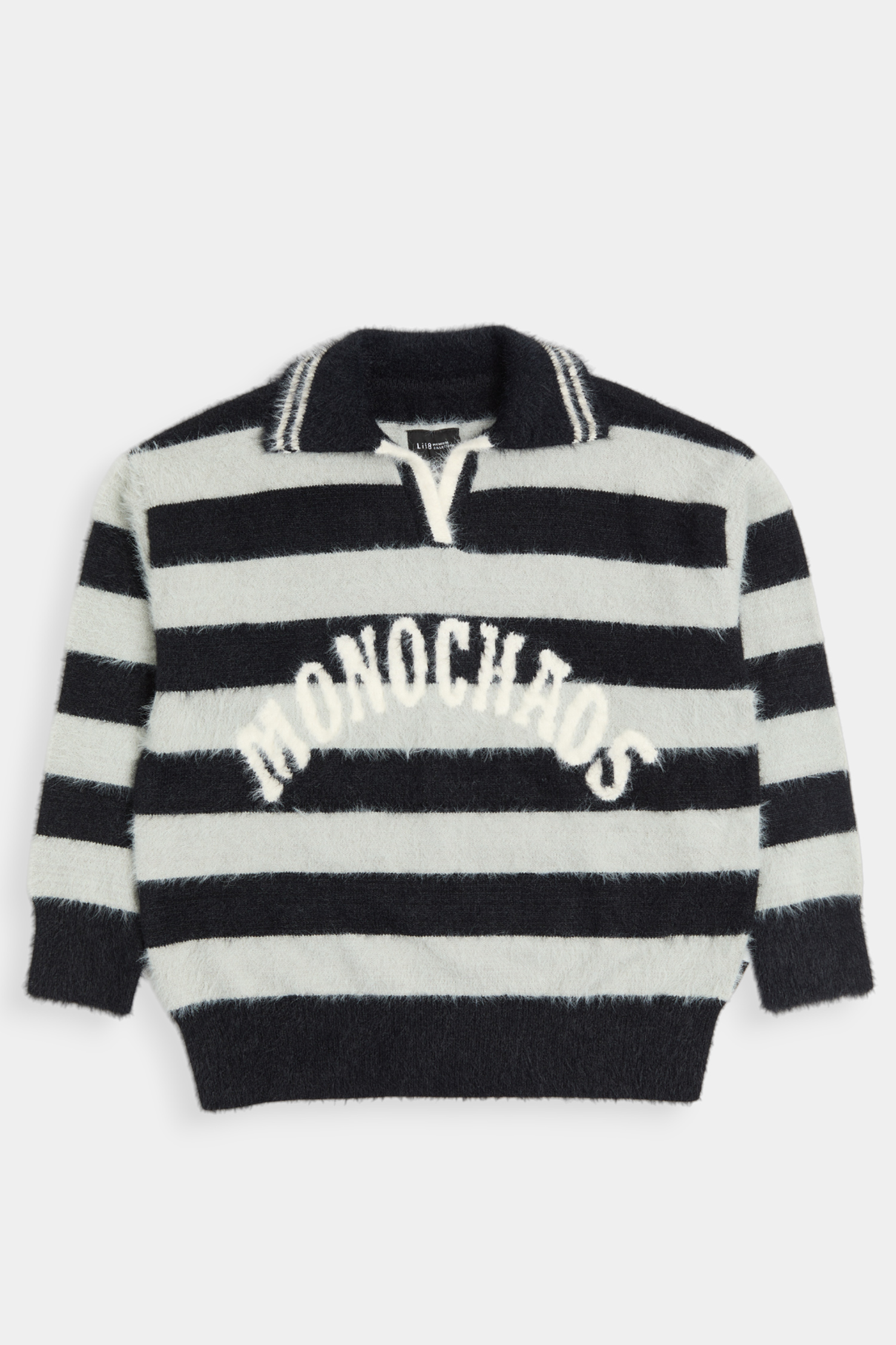 馬海毛 條紋翻領毛衣