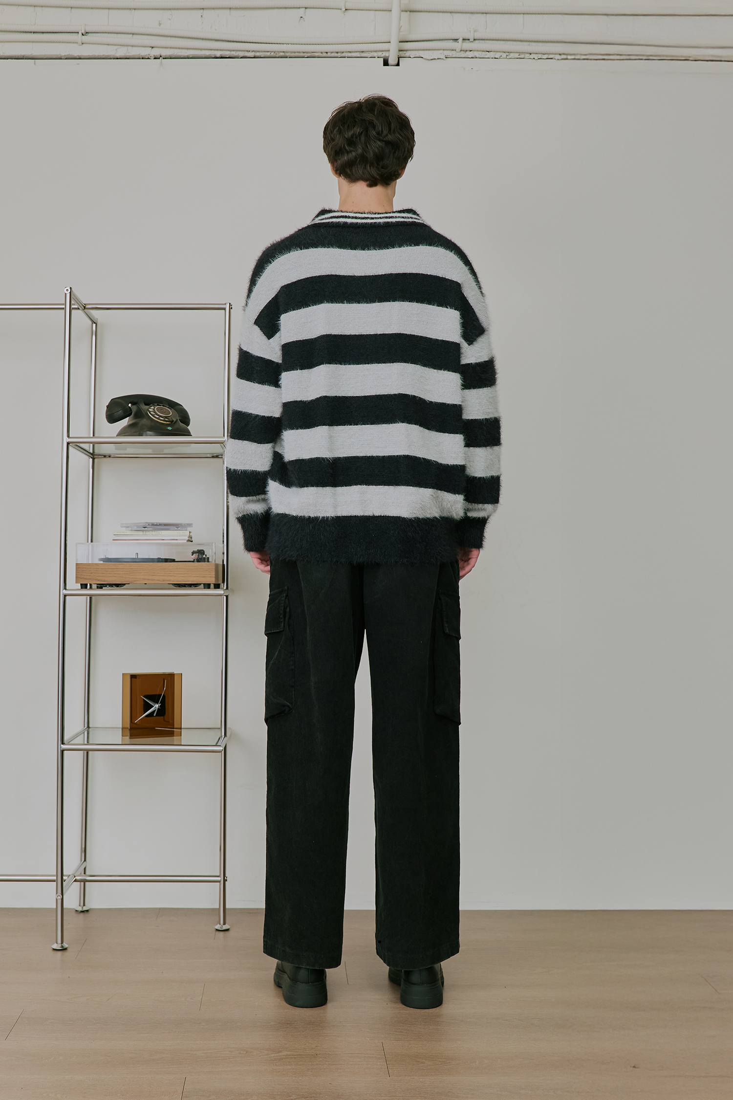 馬海毛 條紋翻領毛衣
