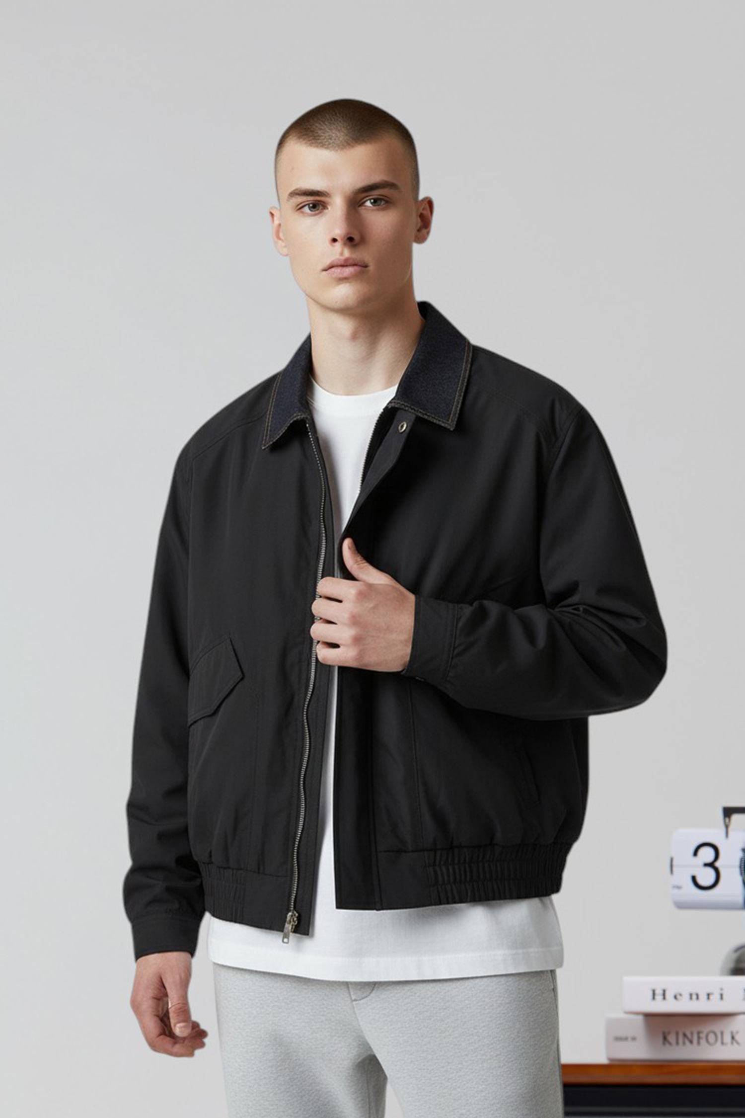 假兩件 牛仔拼接鋪棉外套