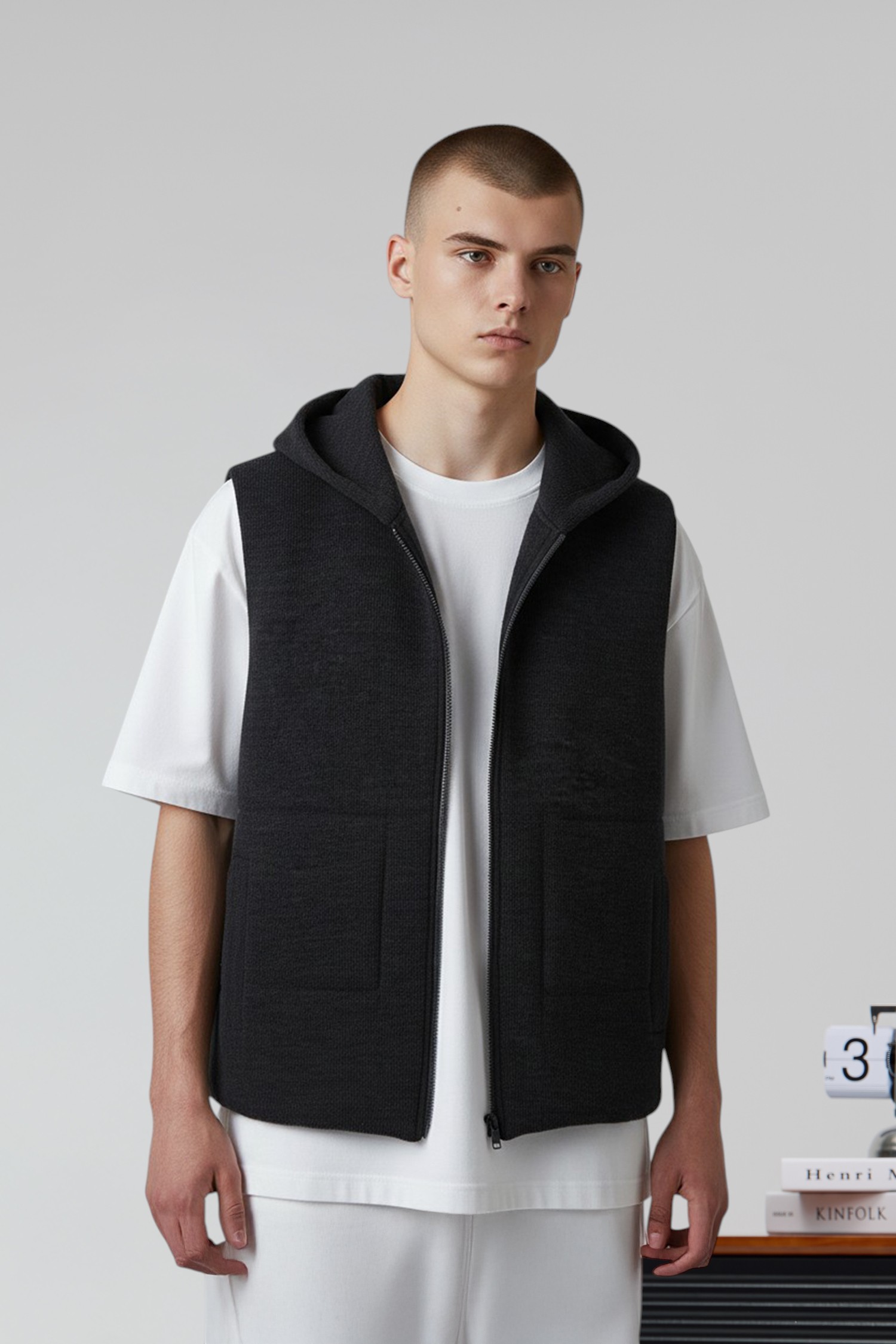 針織連帽鋪棉背心