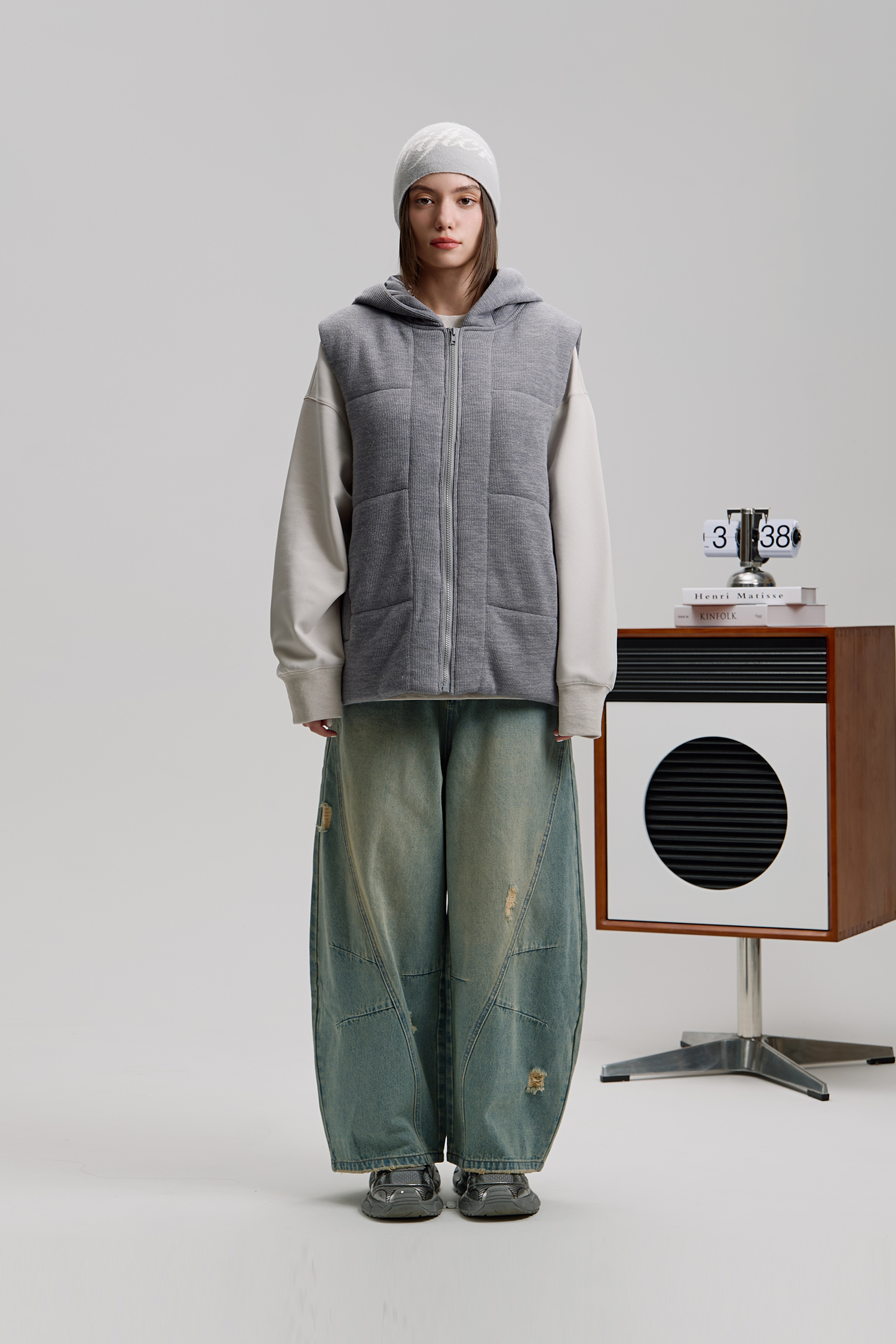 針織連帽鋪棉背心