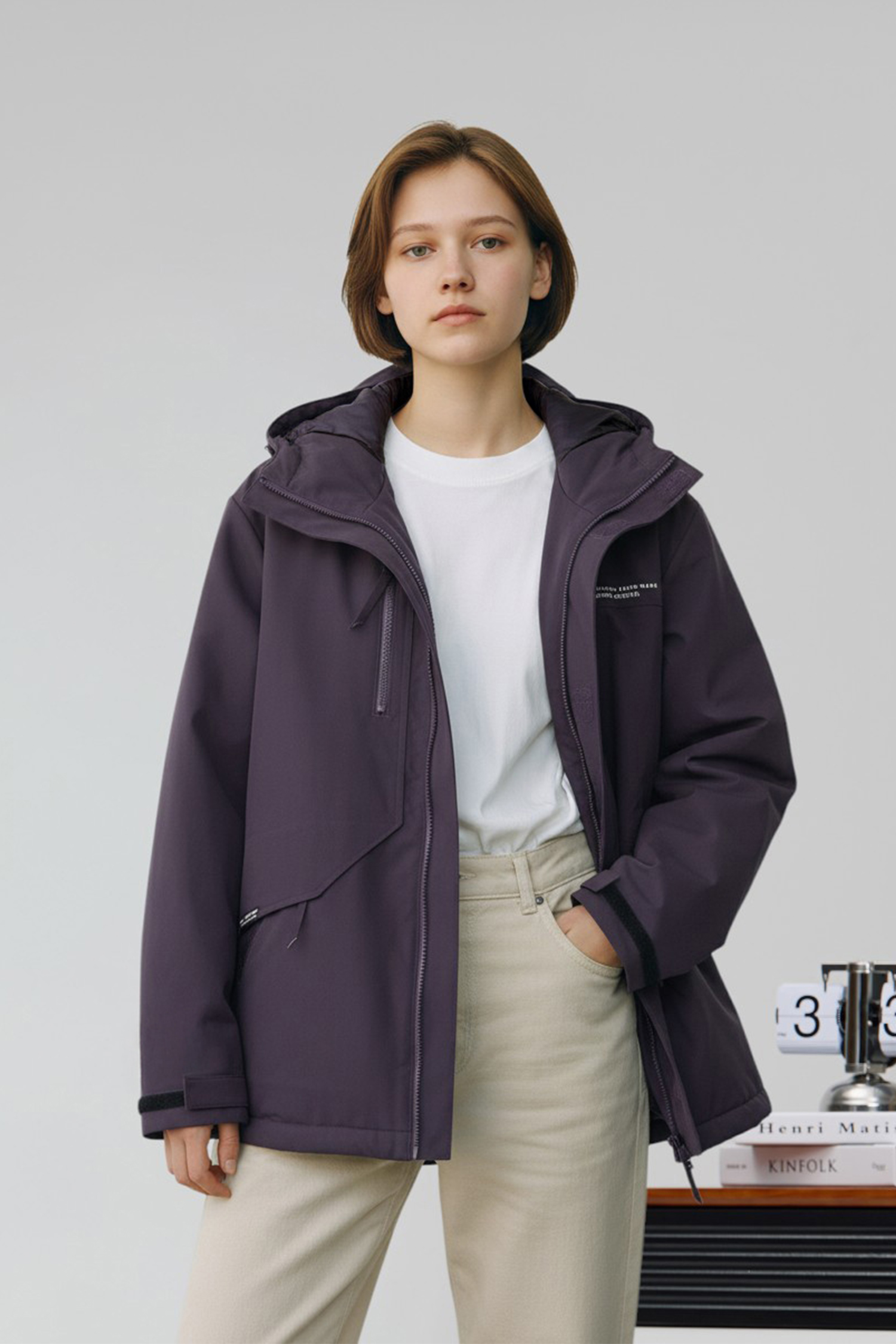 韓系 防潑水 鋪棉連帽外套