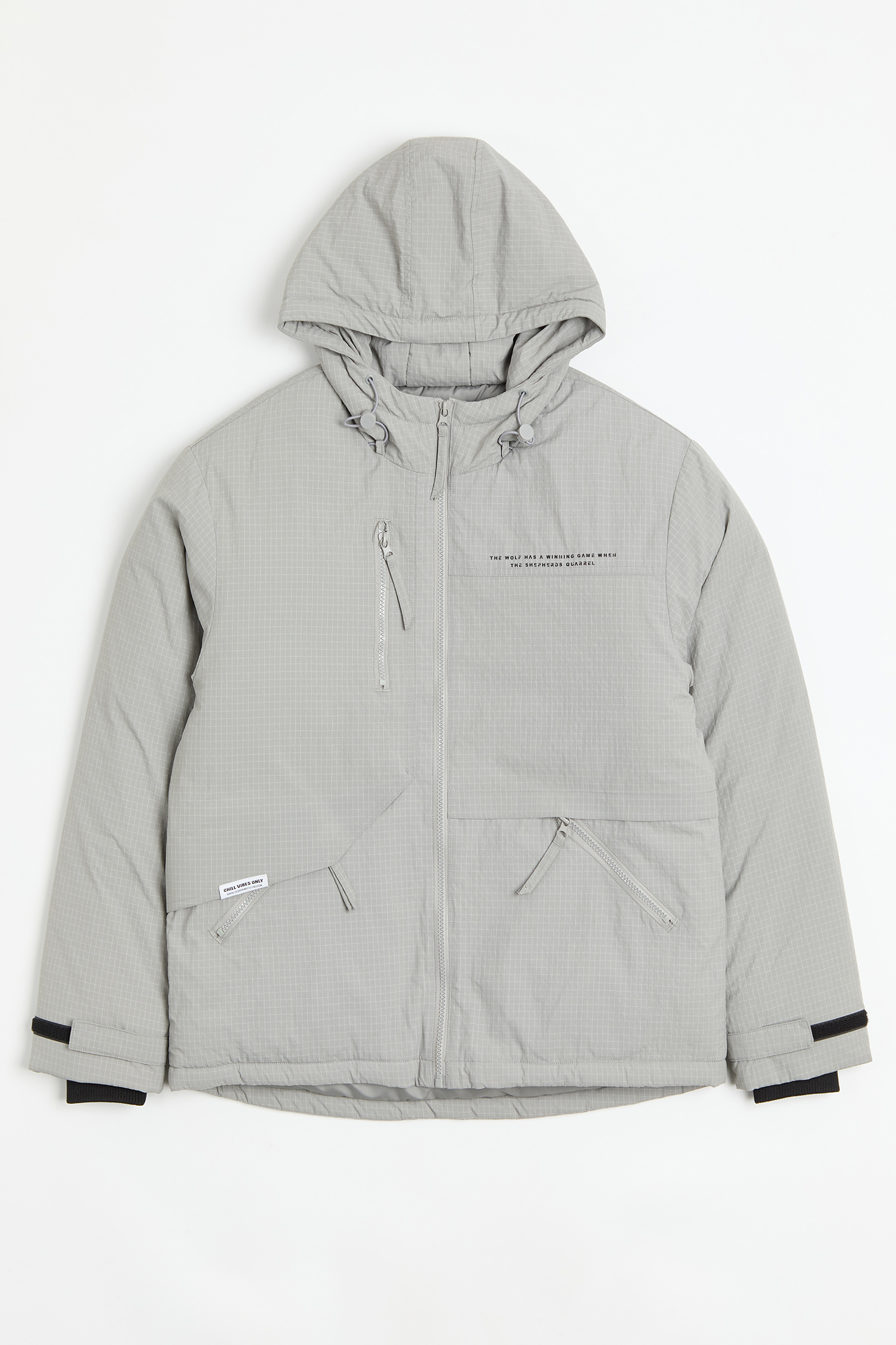 韓系 防潑水 細格紋鋪棉連帽外套