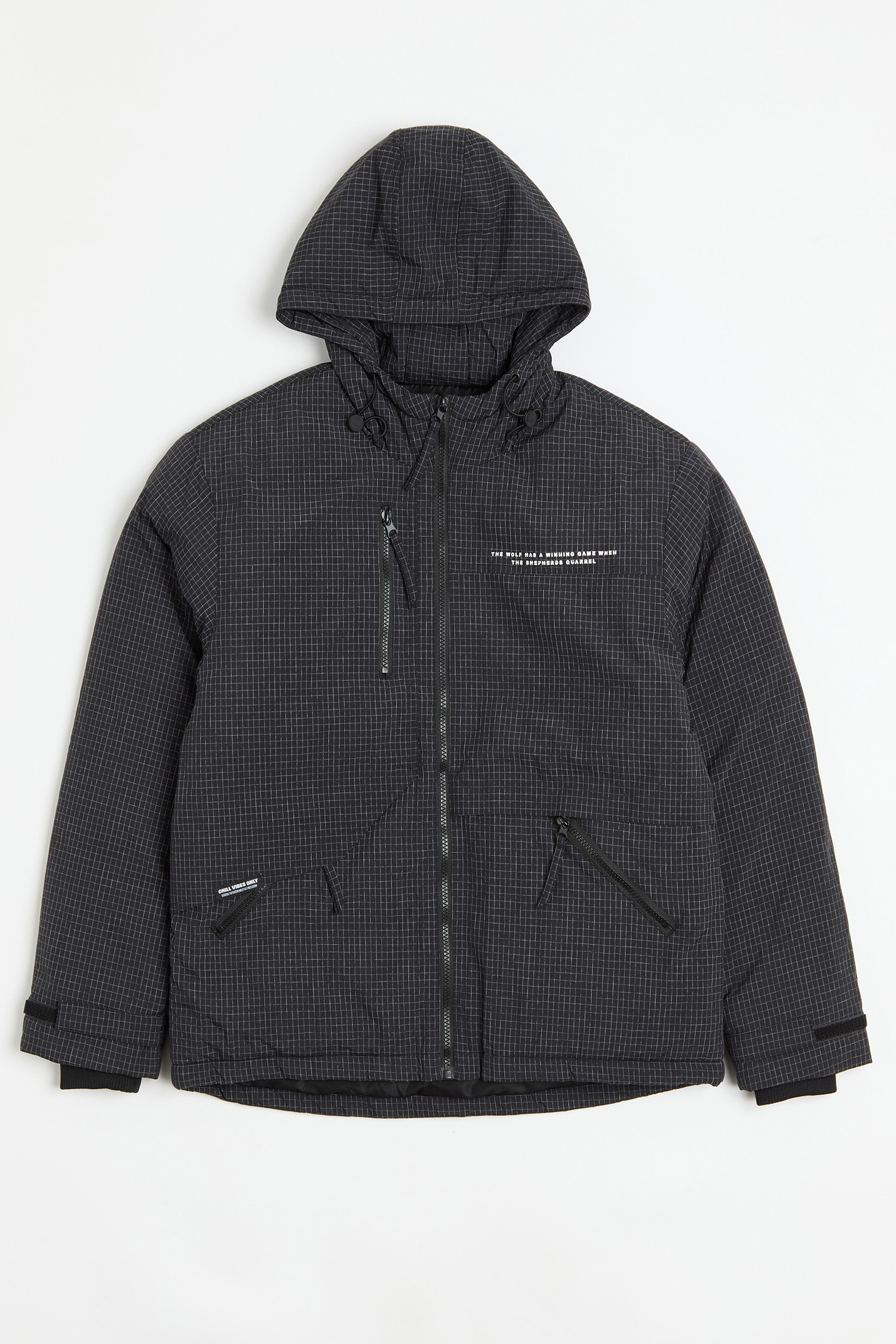 韓系 防潑水 細格紋鋪棉連帽外套