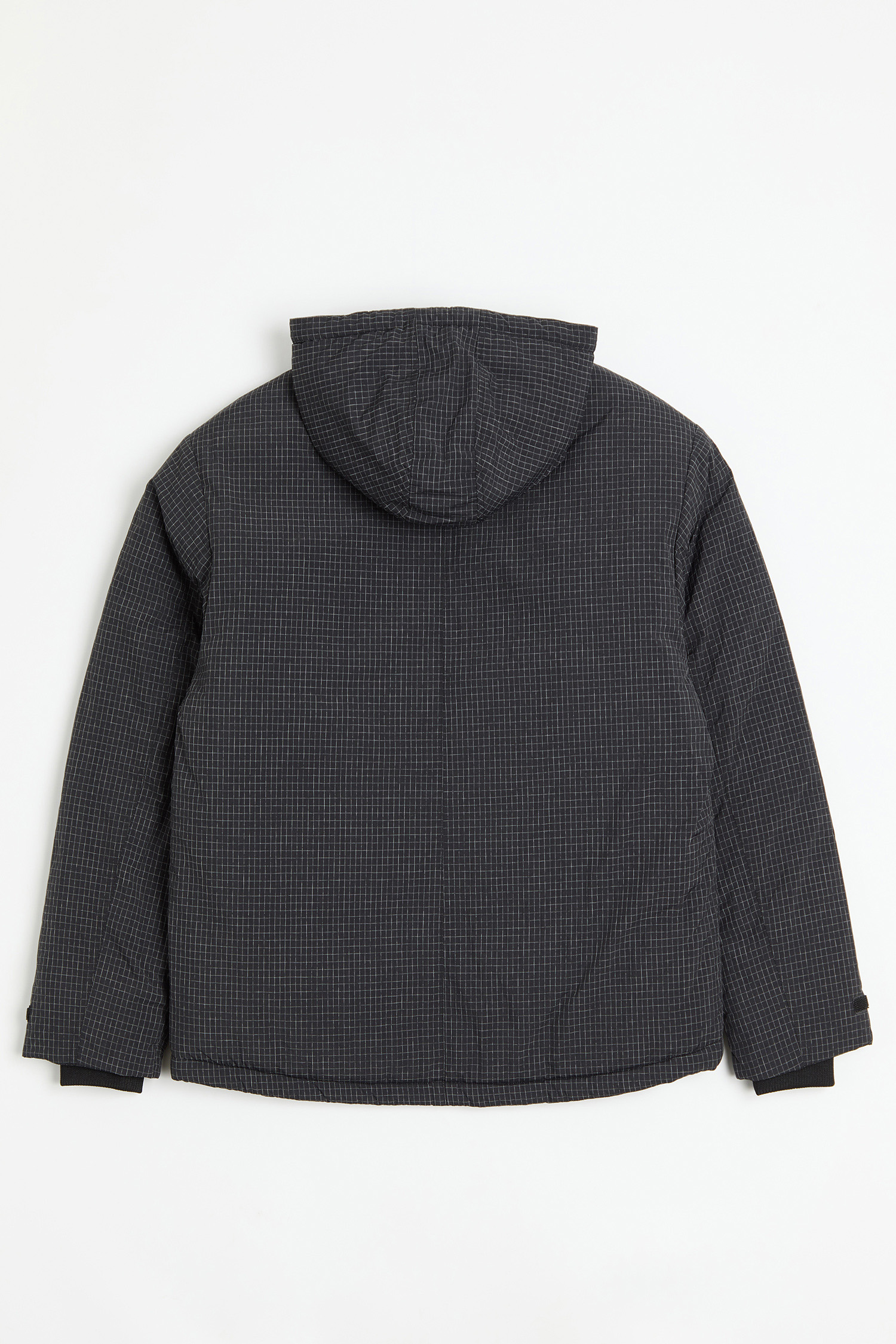 韓系 防潑水 細格紋鋪棉連帽外套